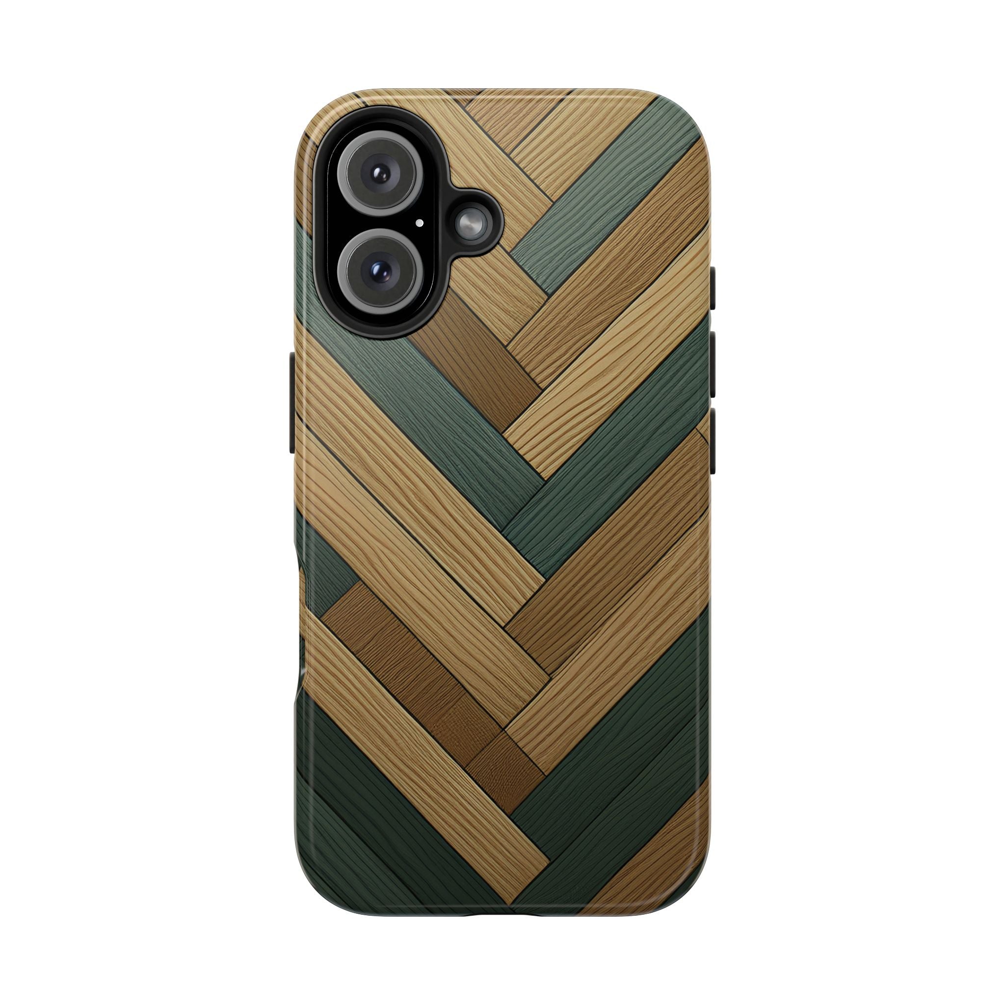 Wood Herringbone Tough Phone Case — Protective Matte Phone Cover with Natural Wood Pattern