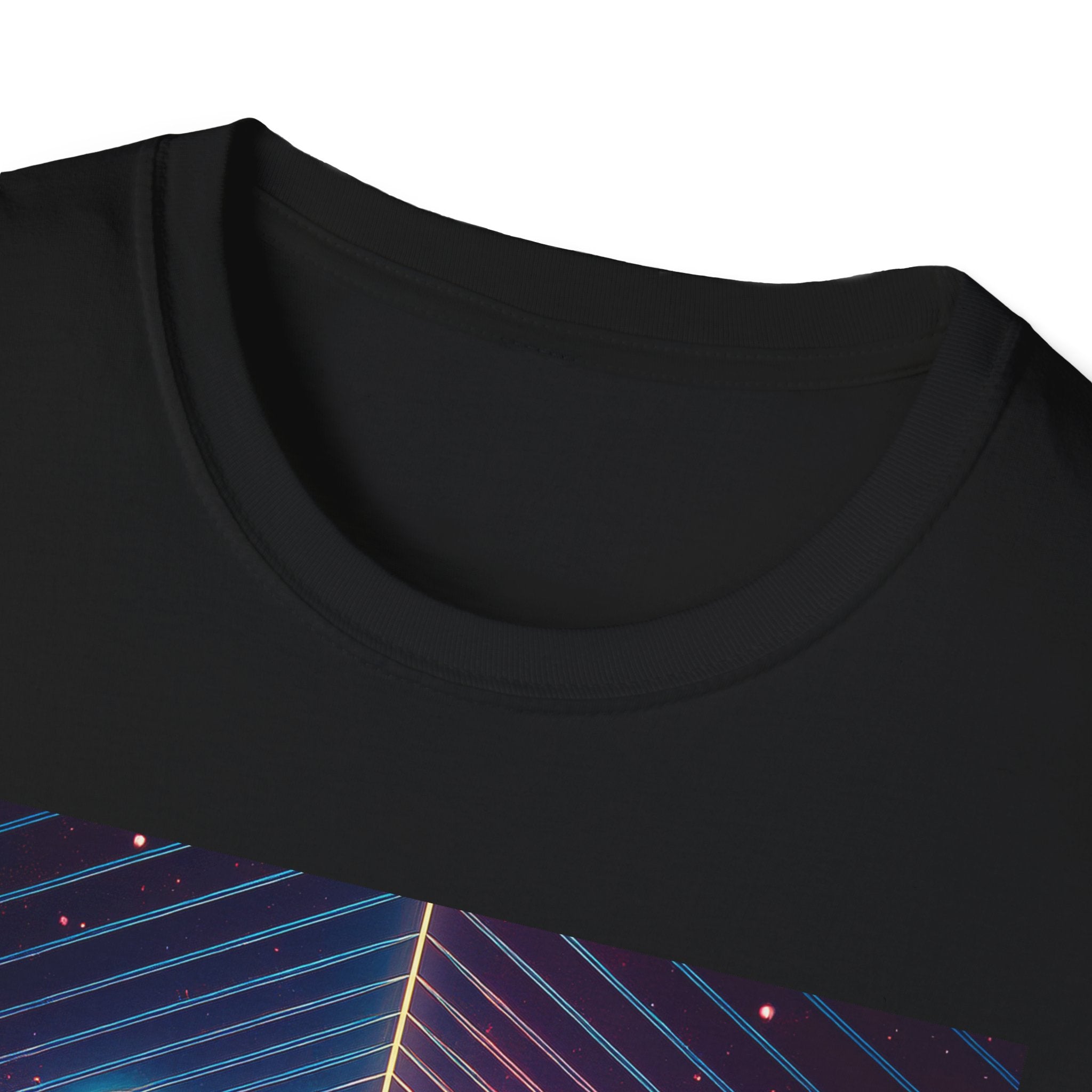 Retro Futuristic Space Tee — Neon Geometric Galaxy T-Shirt