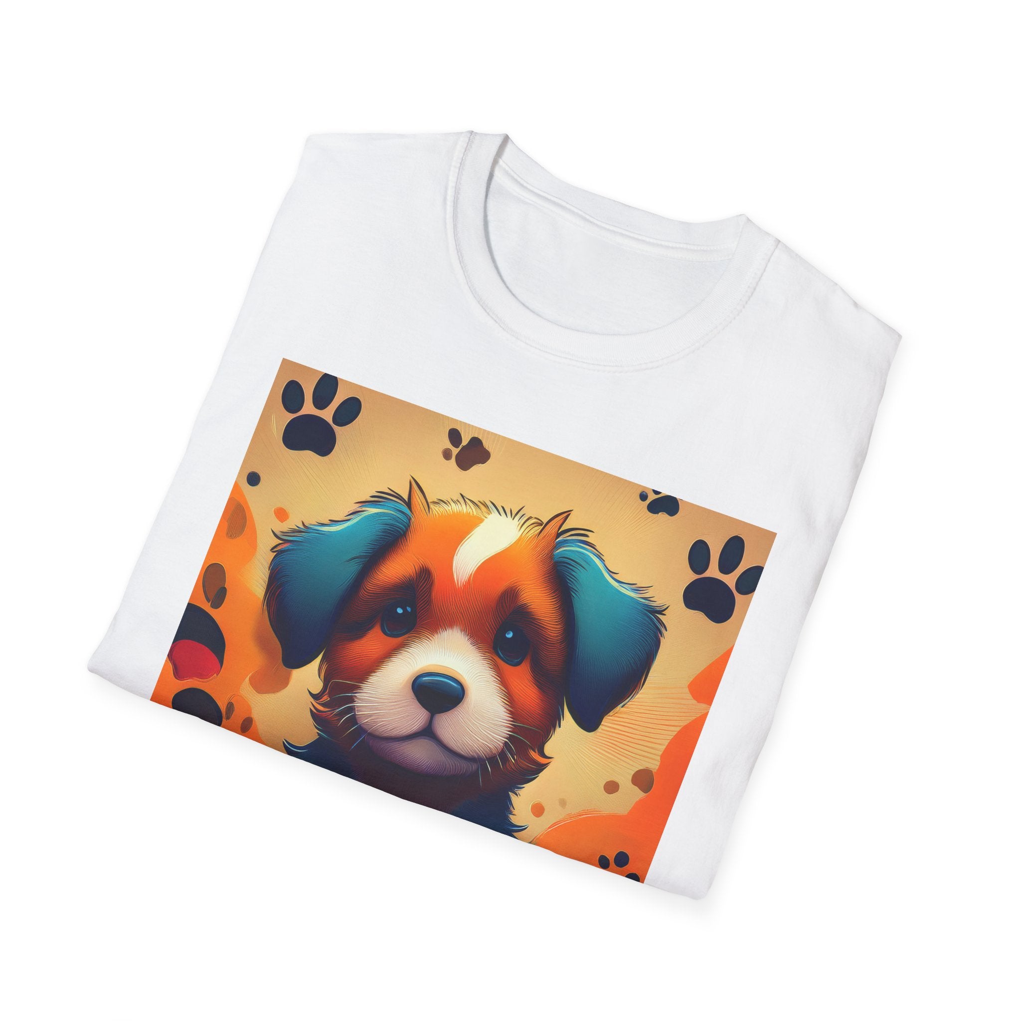 Cute Puppy Portrait T-Shirt — Colorful Paw Print Dog Graphic Tee