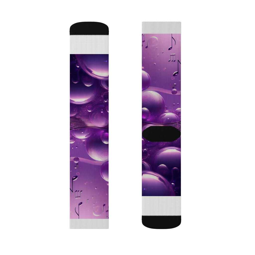 Purple Music Notes Sublimation Socks – Bubble Pattern Crew Socks for Musicians & Music Lovers