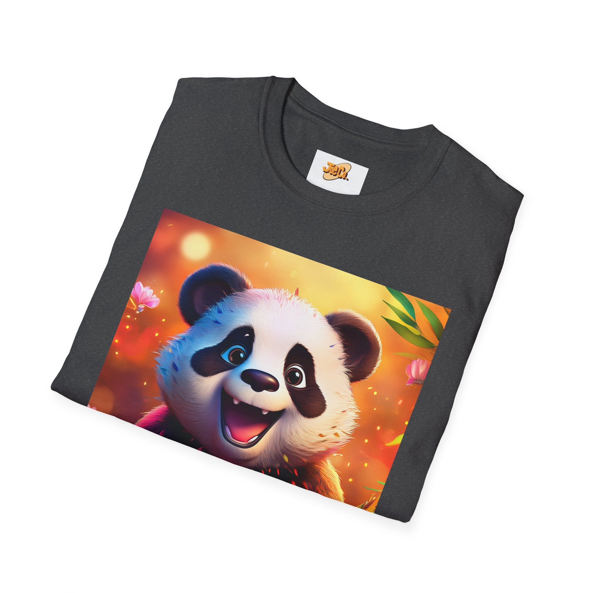 Cute Smiling Panda Graphic T-Shirt — Playful Floral Panda Tee