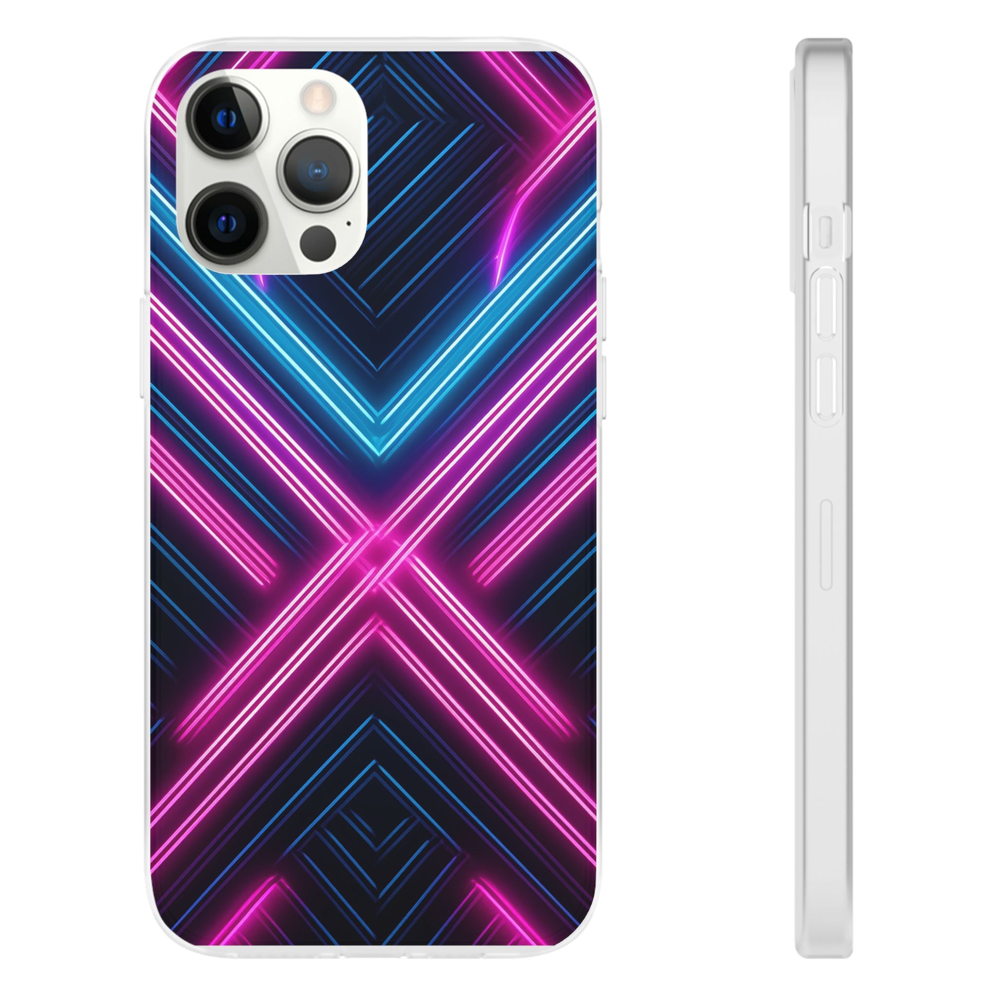 Neon Geometric Phone Case – Retro Vibes Blue & Pink Flexi Case
