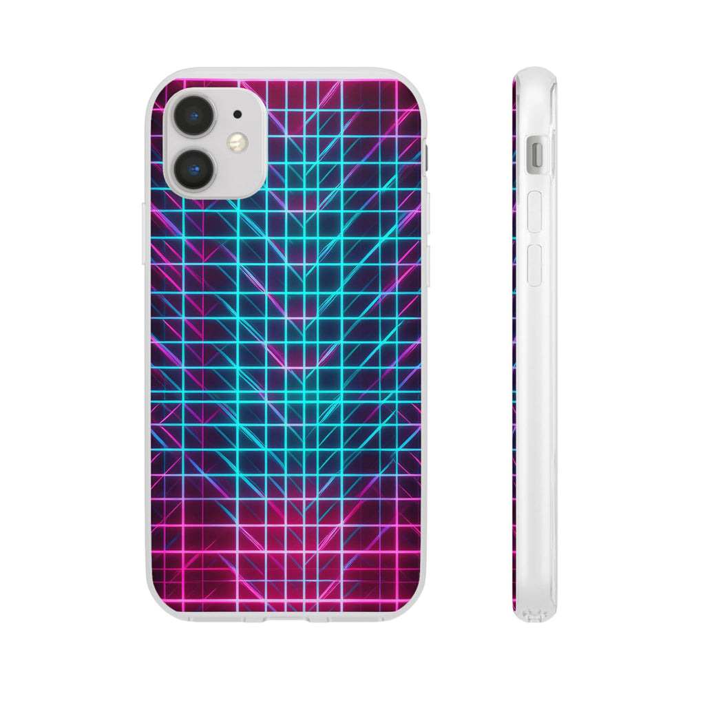 Retro Neon Grid Phone Case – 80s Vaporwave Geometric iPhone Cover