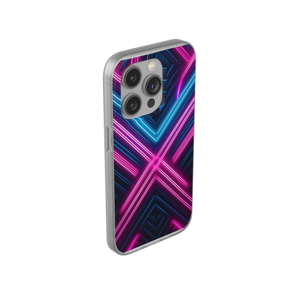Neon Geometric Phone Case – Retro Vibes Blue & Pink Flexi Case
