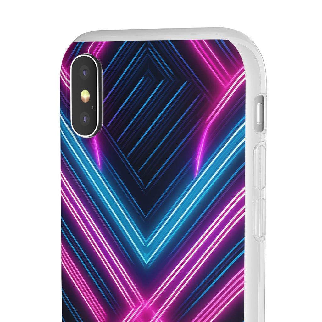 Neon Geometric Phone Case – Retro Vibes Blue & Pink Flexi Case