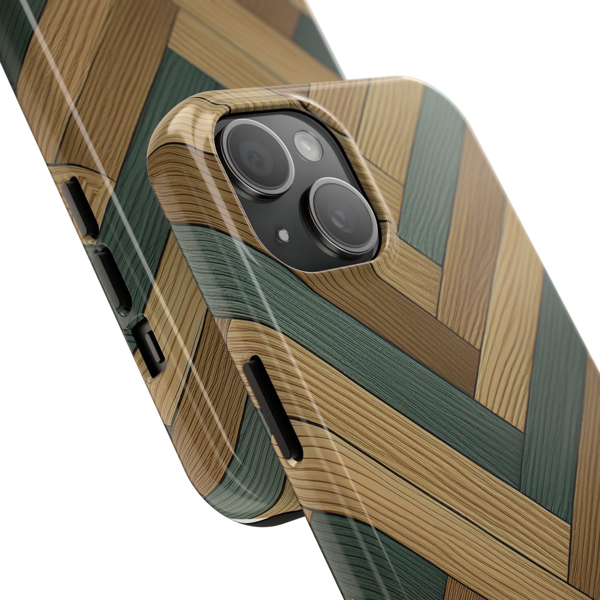 Wood Herringbone Tough Phone Case — Protective Matte Phone Cover with Natural Wood Pattern