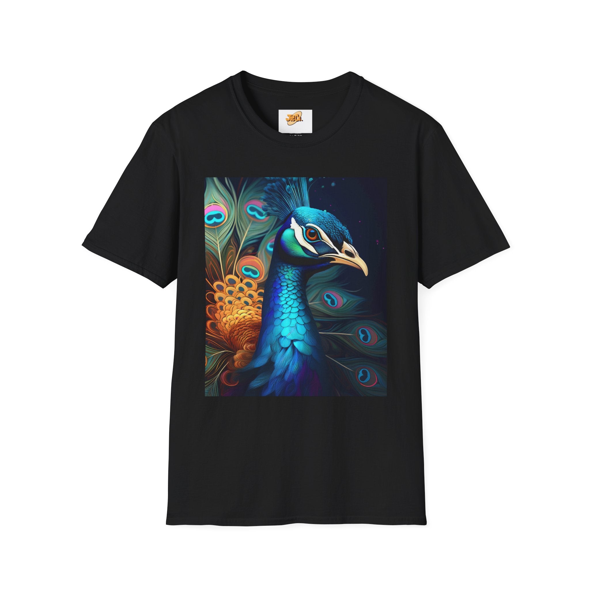 Peacock Art T-Shirt — Vibrant Blue & Teal Peacock Illustration Tee