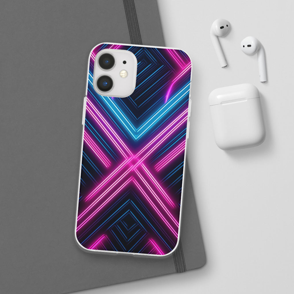 Neon Geometric Phone Case – Retro Vibes Blue & Pink Flexi Case