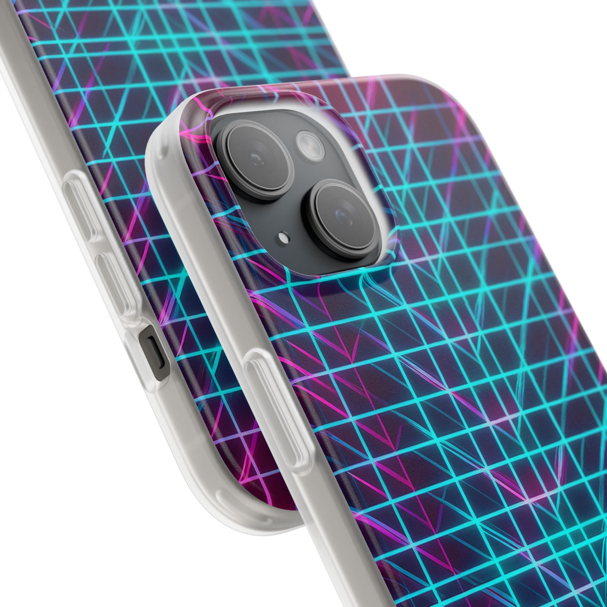 Retro Neon Grid Phone Case – 80s Vaporwave Geometric iPhone Cover