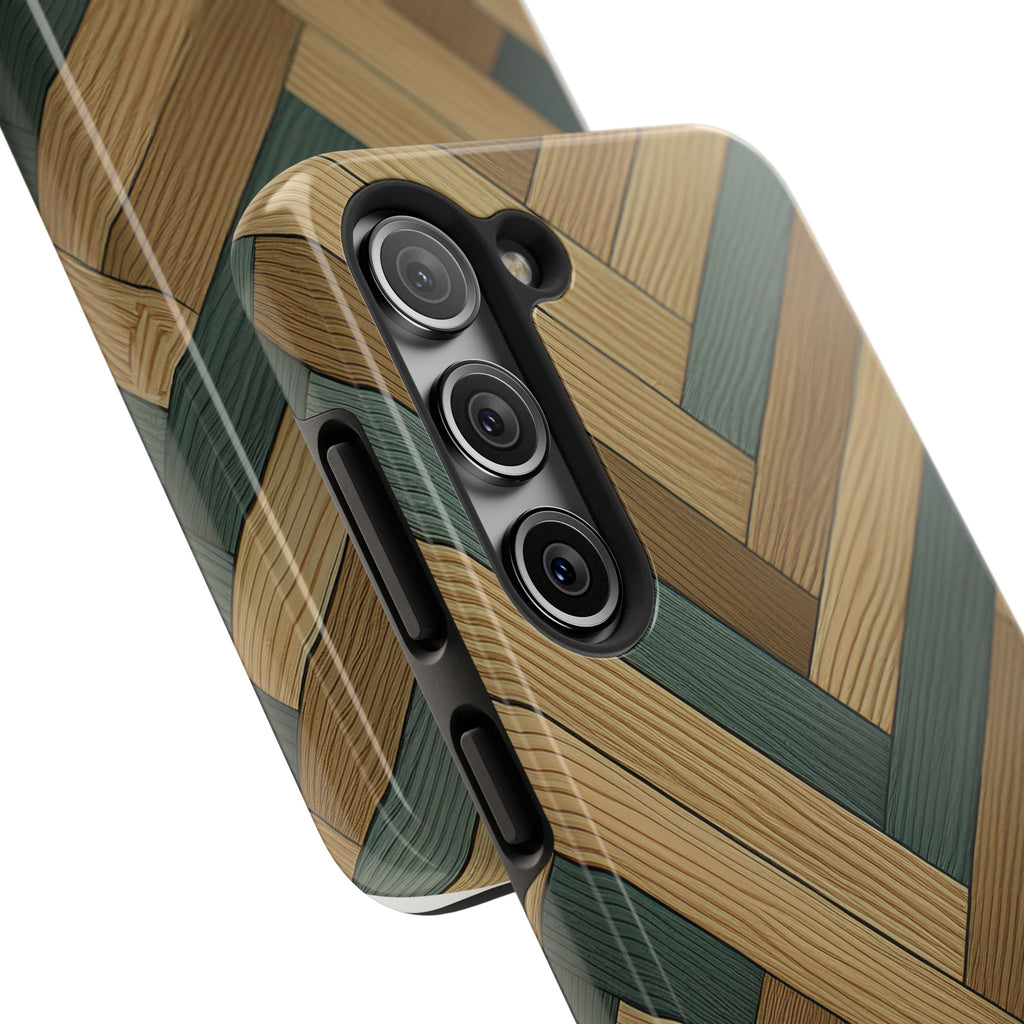 Wood Herringbone Tough Phone Case — Protective Matte Phone Cover with Natural Wood Pattern