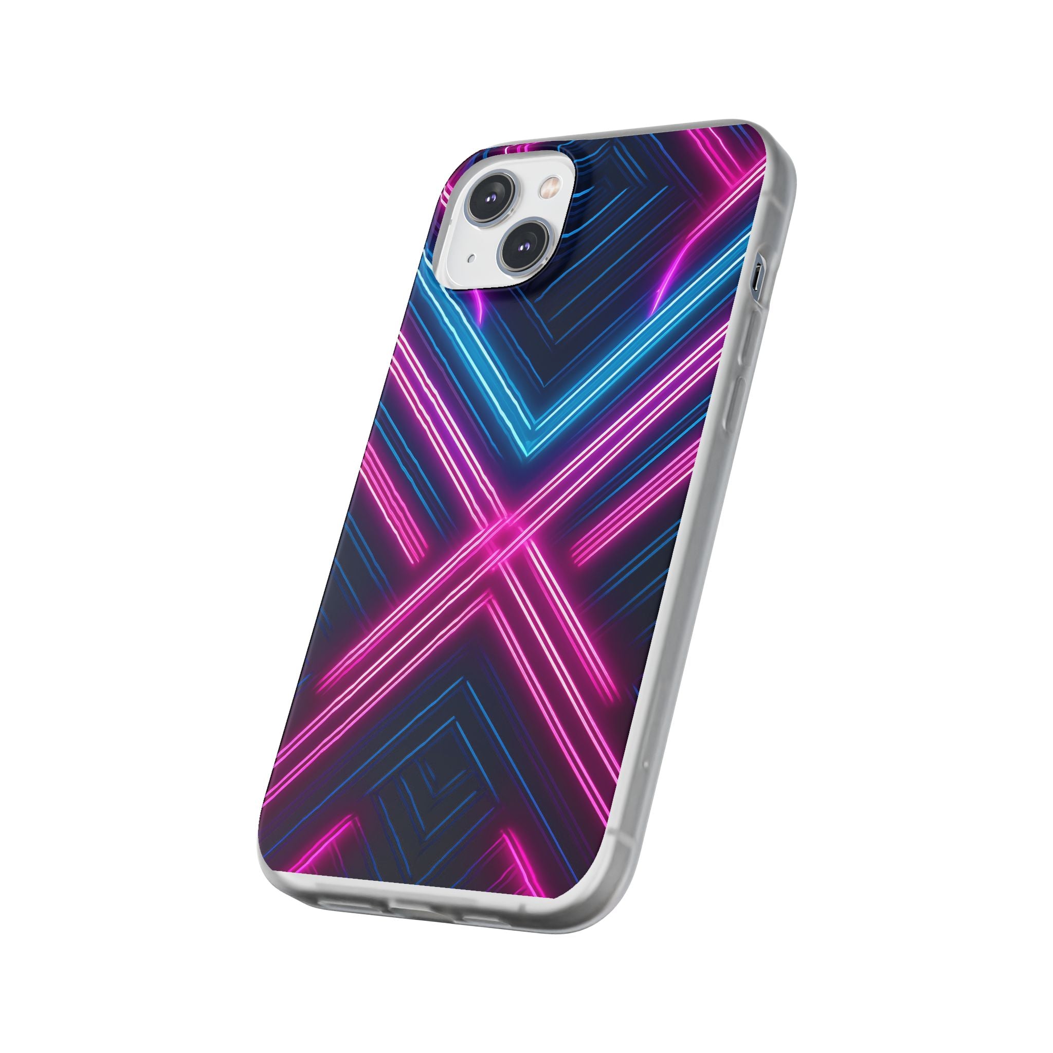 Neon Geometric Phone Case – Retro Vibes Blue & Pink Flexi Case
