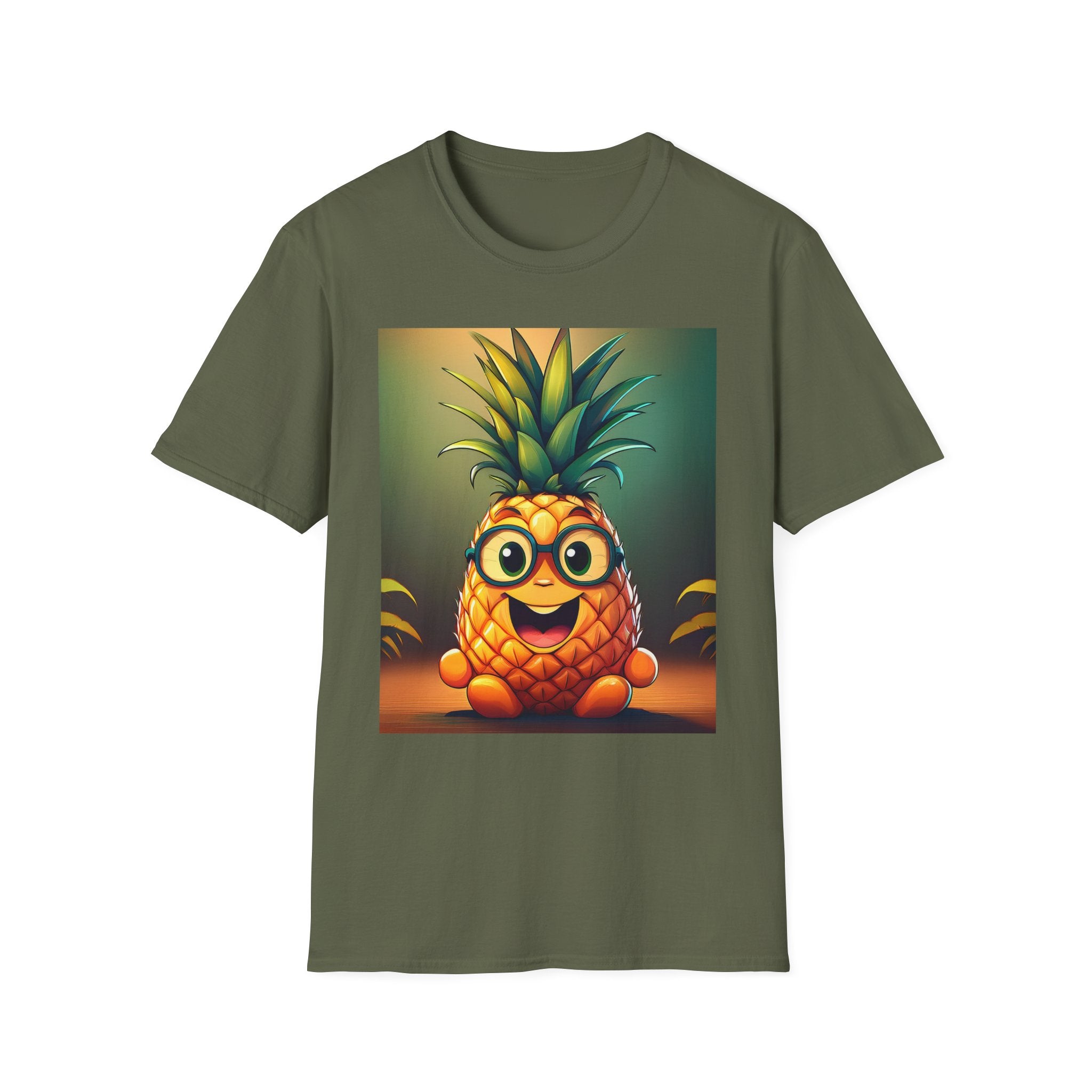 Pineapple Cartoon T-Shirt — Cute Smiling Pineapple with Glasses Tee