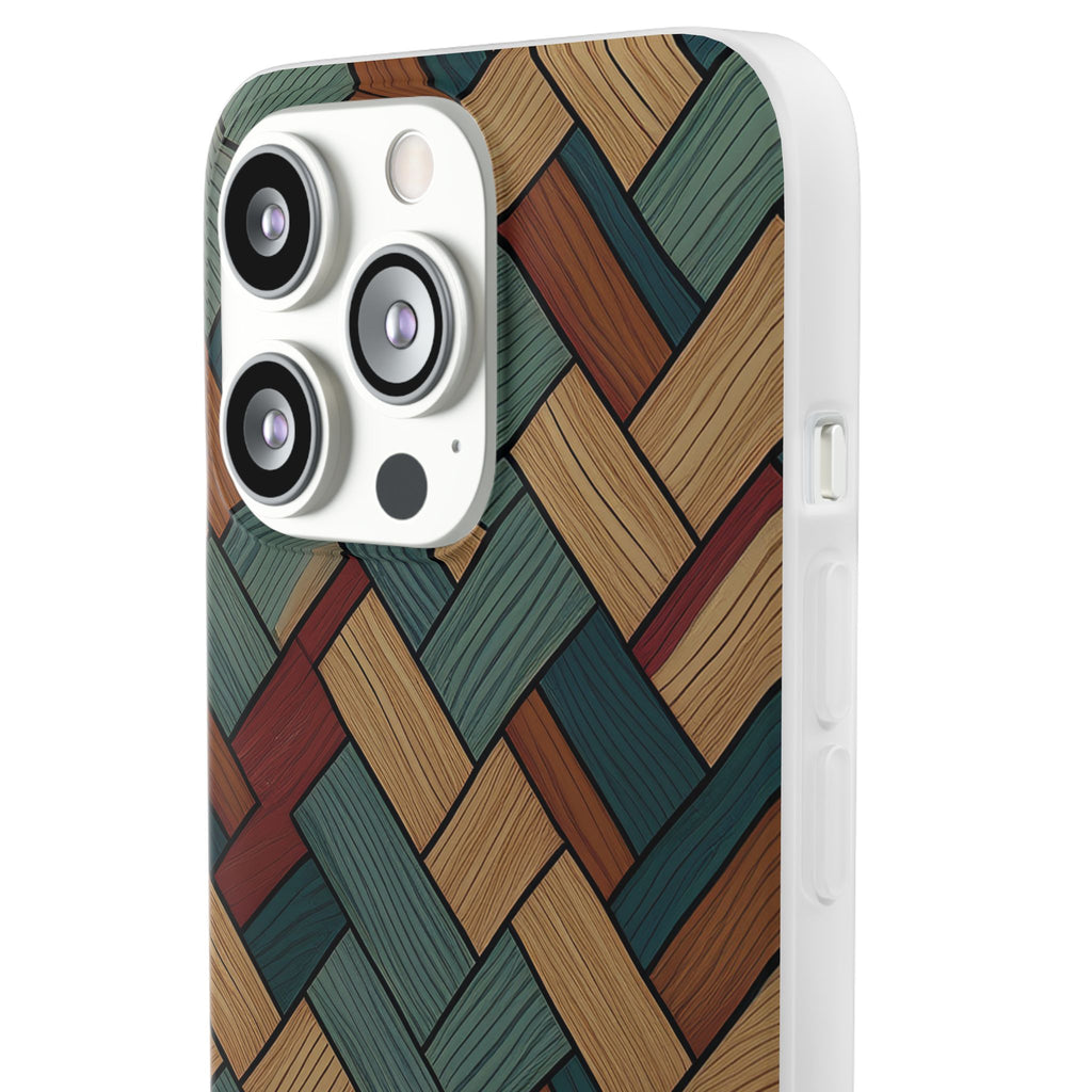 Woven Wood Pattern Phone Case — Rustic Geometric iPhone Flexi Case
