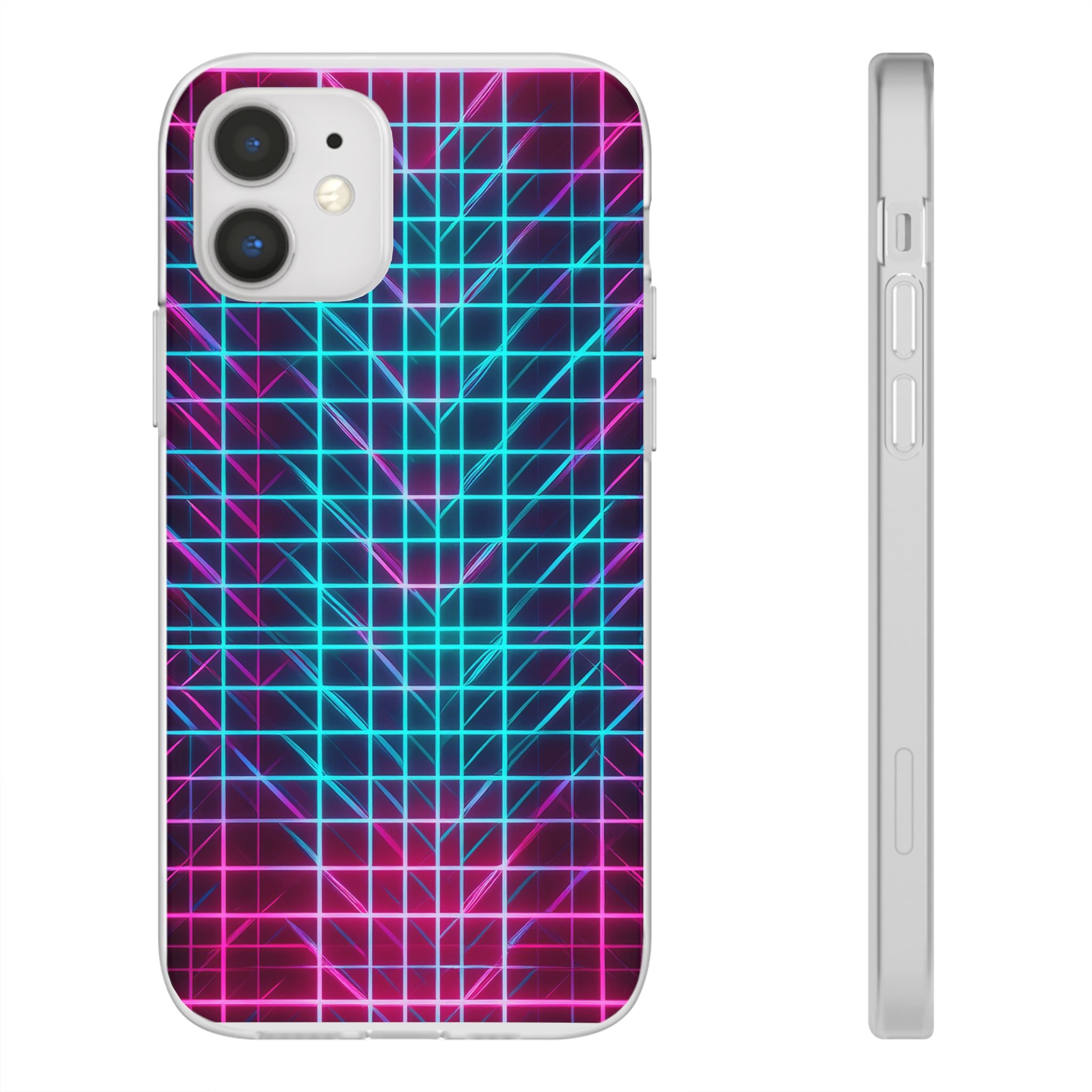 Retro Neon Grid Phone Case – 80s Vaporwave Geometric iPhone Cover