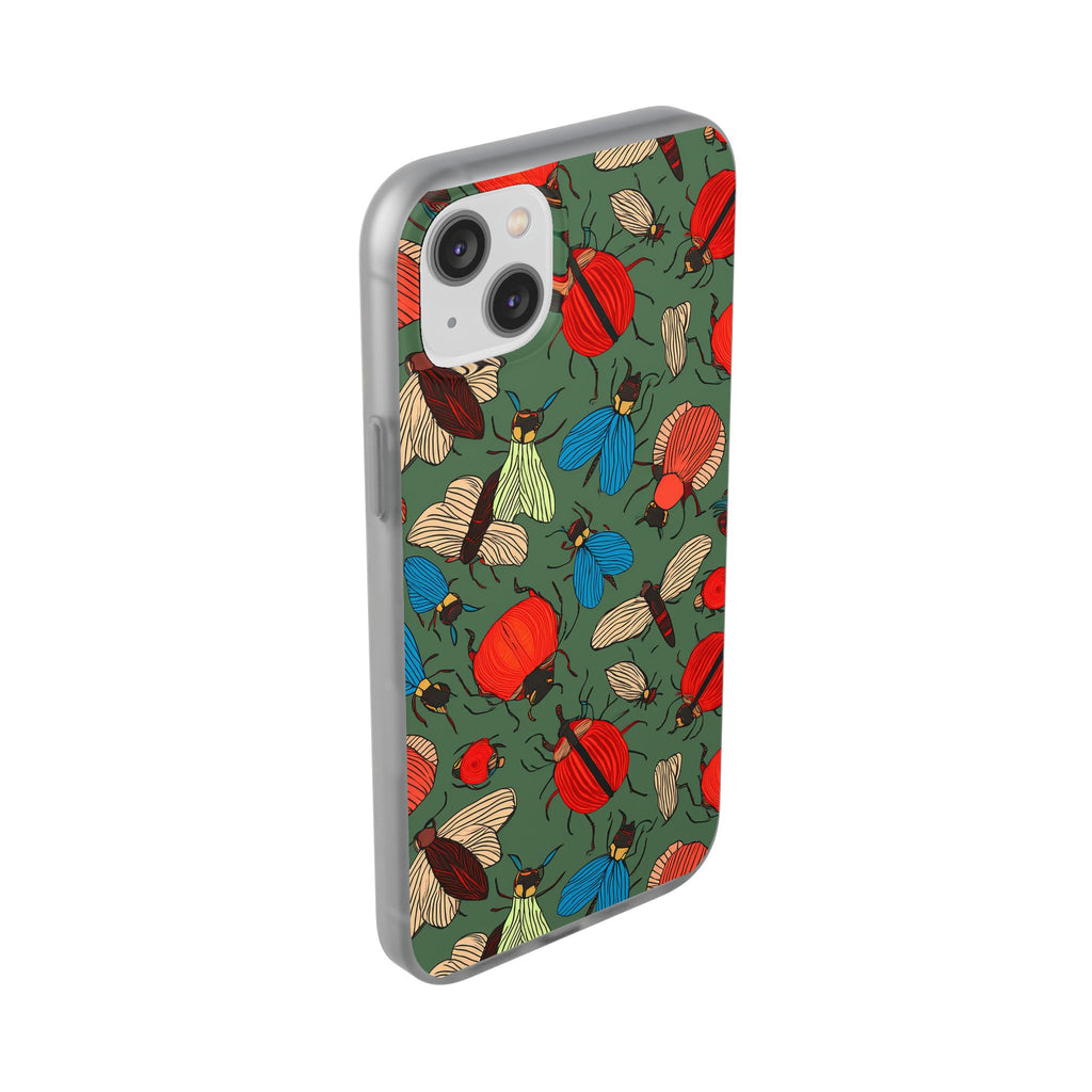 Bug Pattern Phone Case — Colorful Beetles & Flies Design