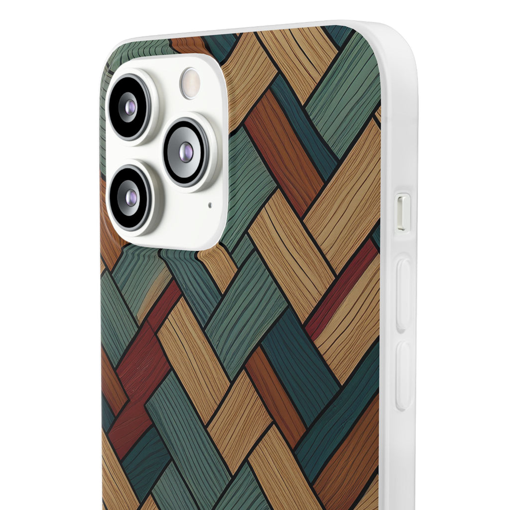 Woven Wood Pattern Phone Case — Rustic Geometric iPhone Flexi Case