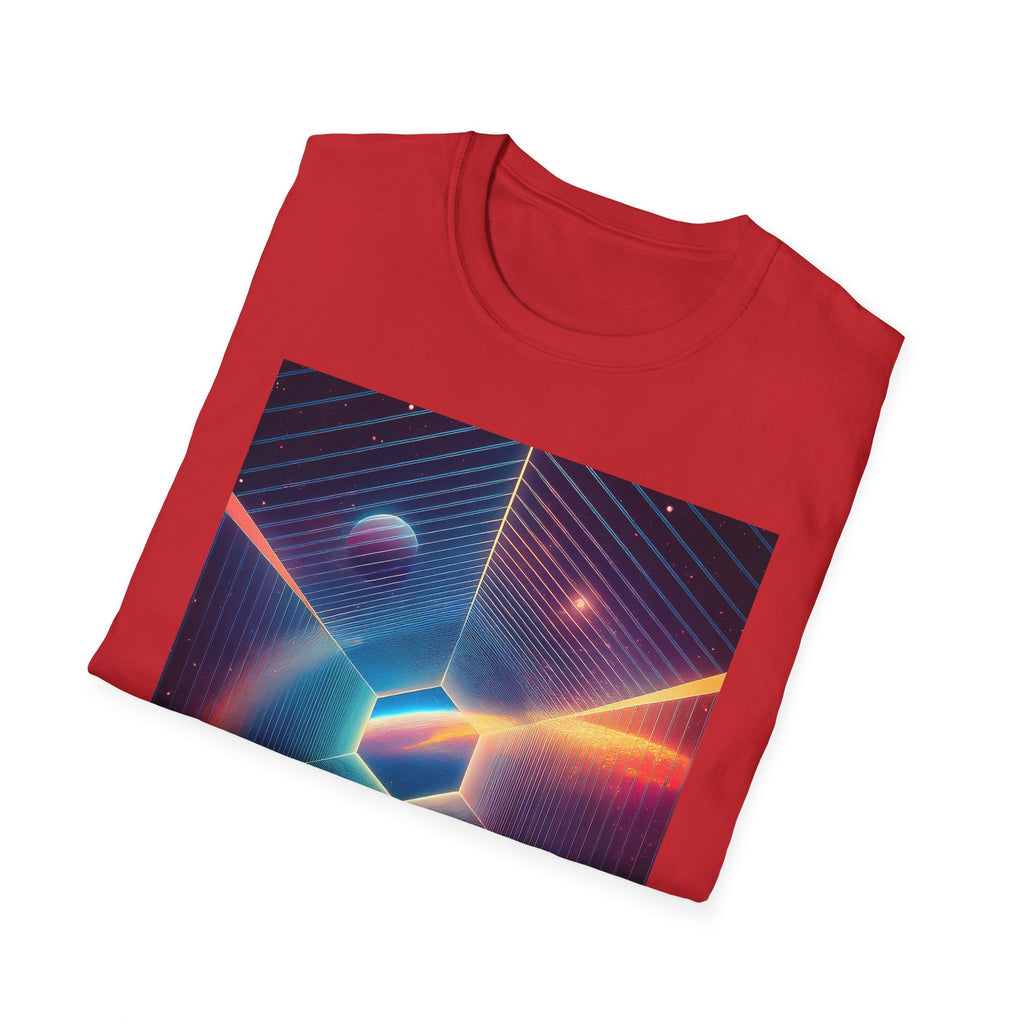 Retro Futuristic Space Tee — Neon Geometric Galaxy T-Shirt
