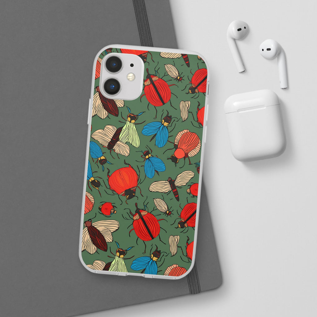 Bug Pattern Phone Case — Colorful Beetles & Flies Design