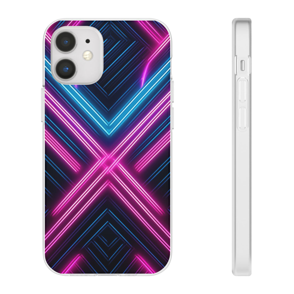 Neon Geometric Phone Case – Retro Vibes Blue & Pink Flexi Case