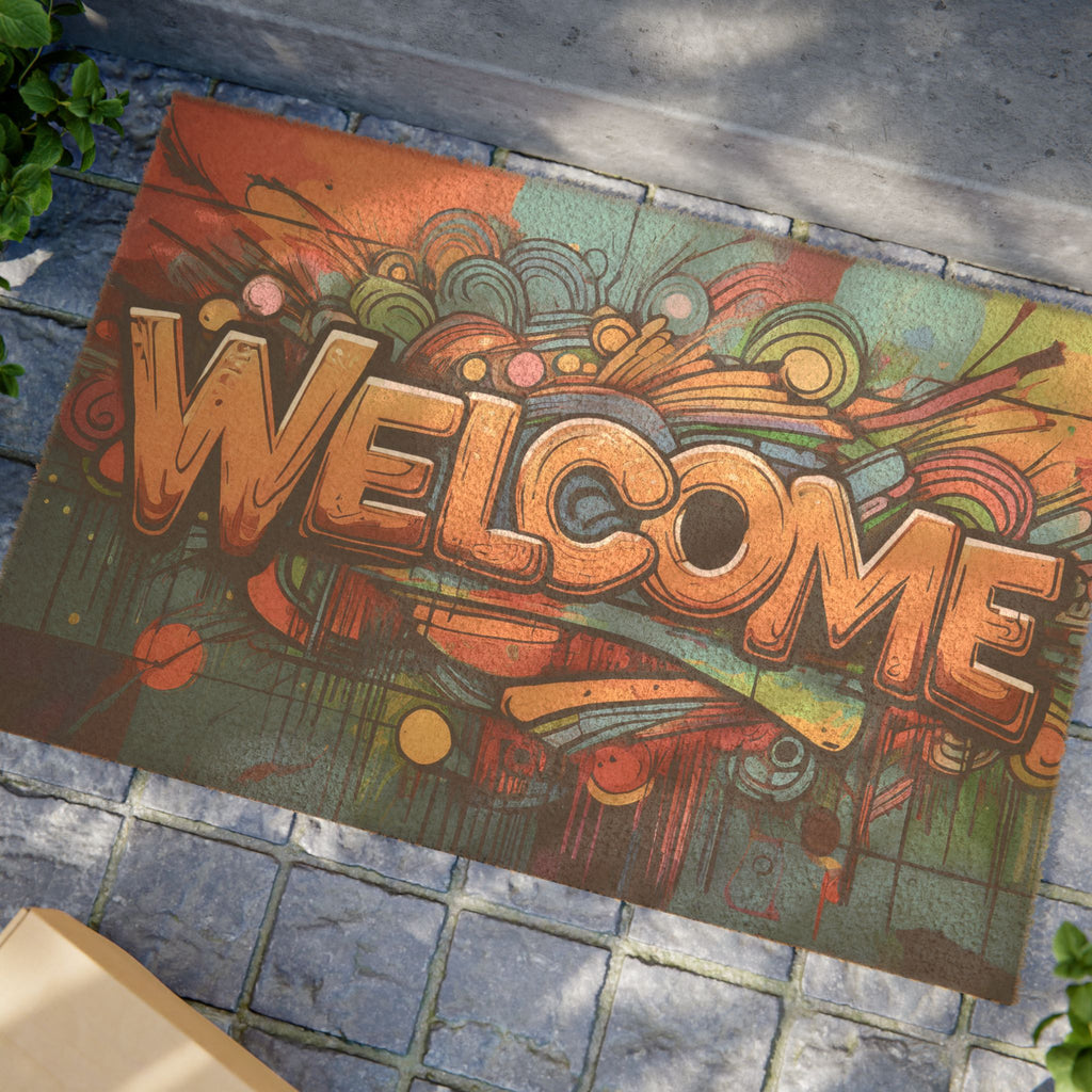 Welcome Graffiti Doormat — Colorful Urban Entryway Mat