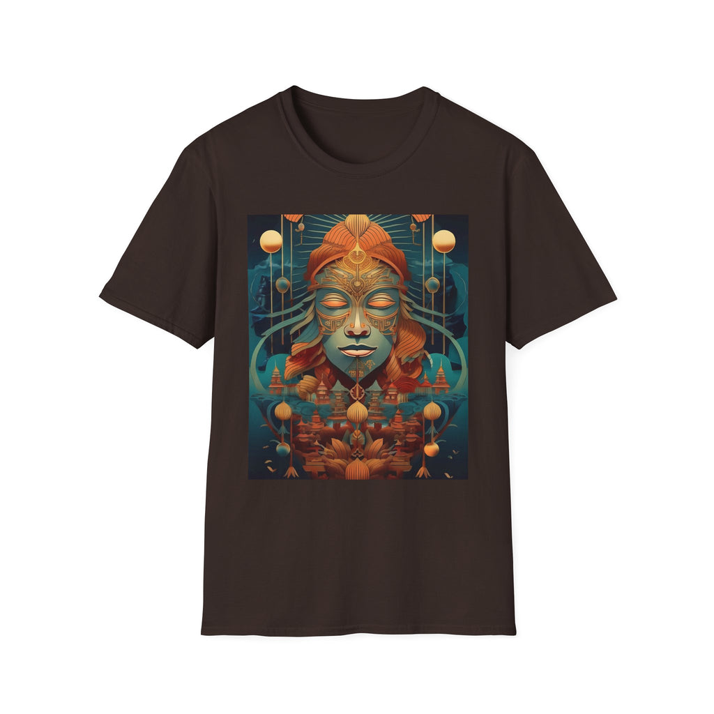 Meditative Goddess T-Shirt — Tranquil Floral Face Art Tee