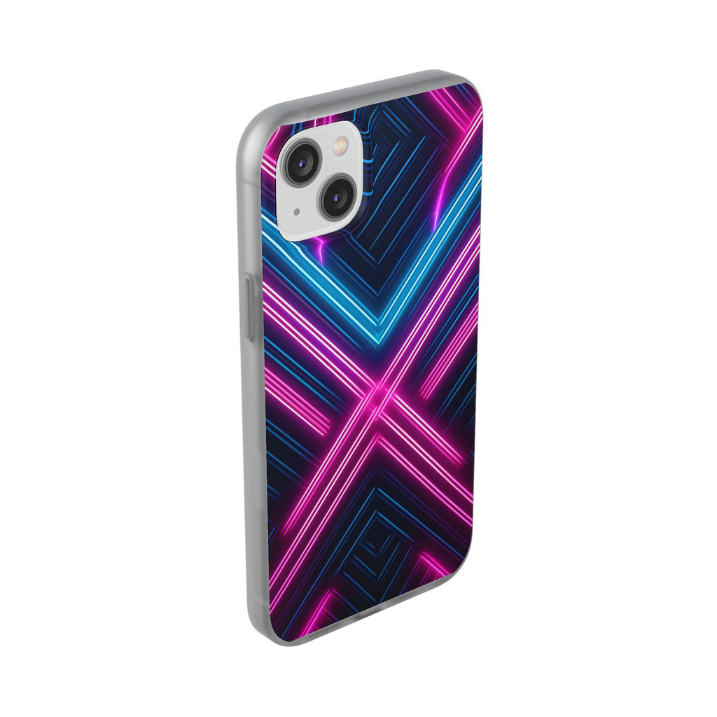 Neon Geometric Phone Case – Retro Vibes Blue & Pink Flexi Case
