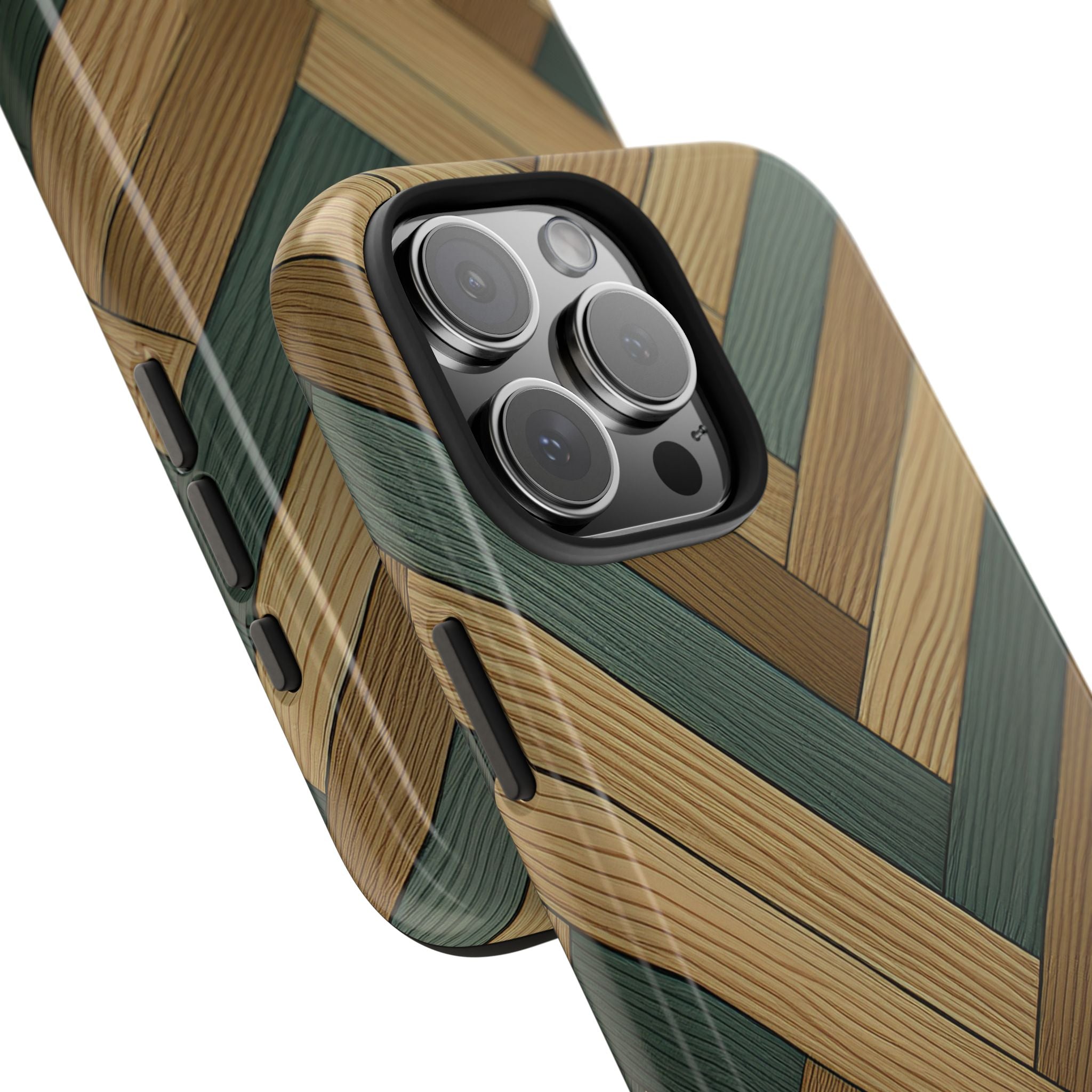 Wood Herringbone Tough Phone Case — Protective Matte Phone Cover with Natural Wood Pattern