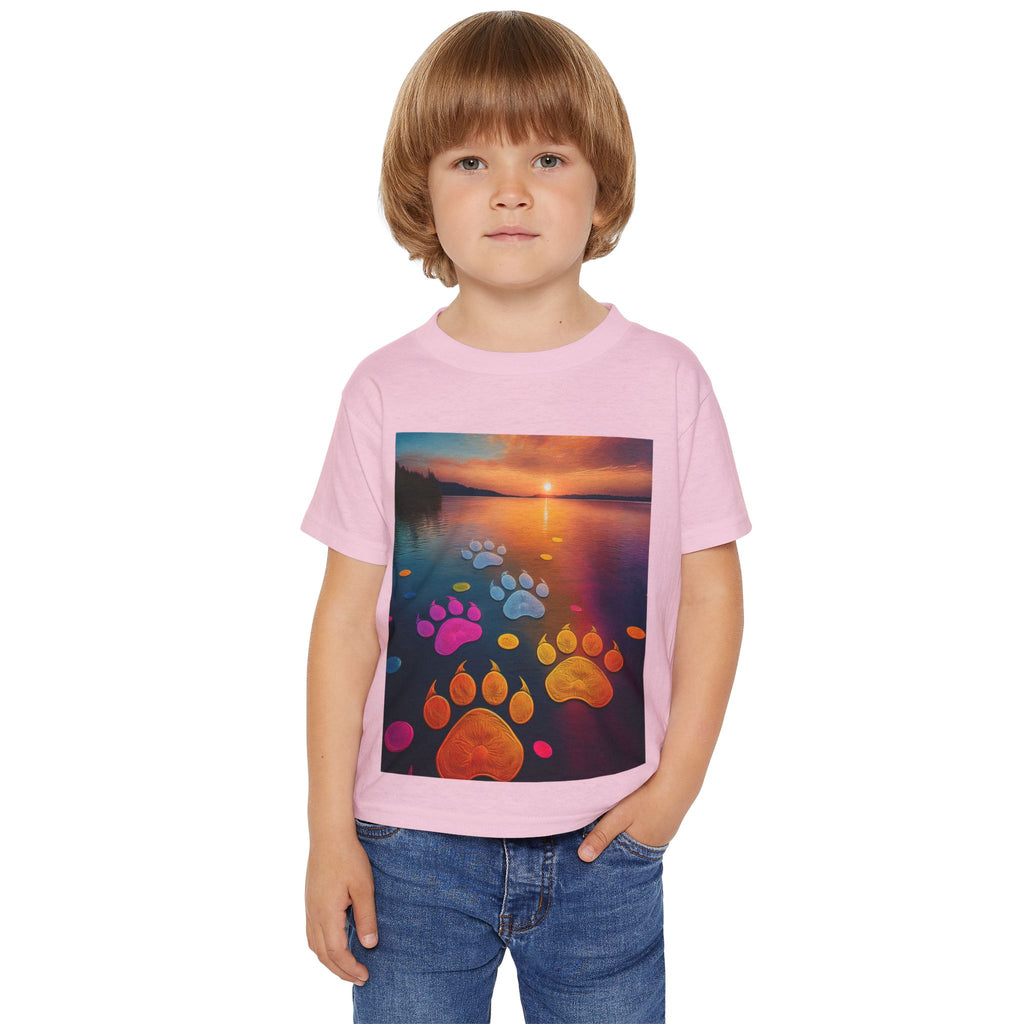 Toddler T-Shirt — Colorful Paw Prints at Sunset