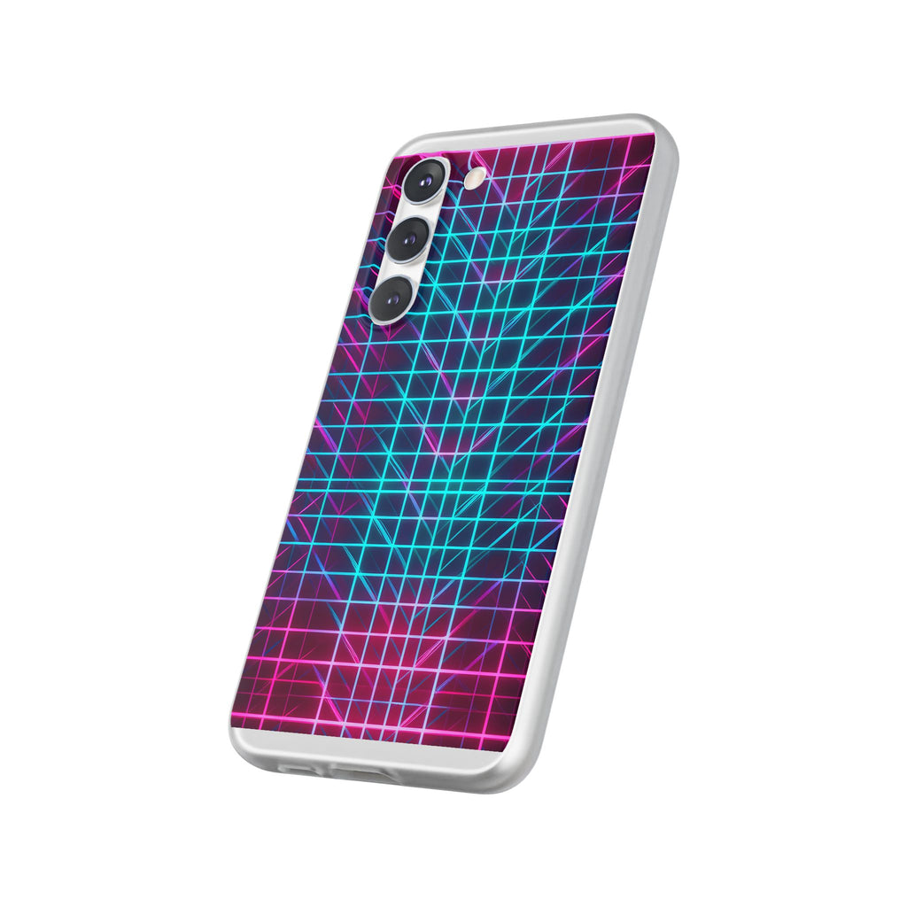 Retro Neon Grid Phone Case – 80s Vaporwave Geometric iPhone Cover