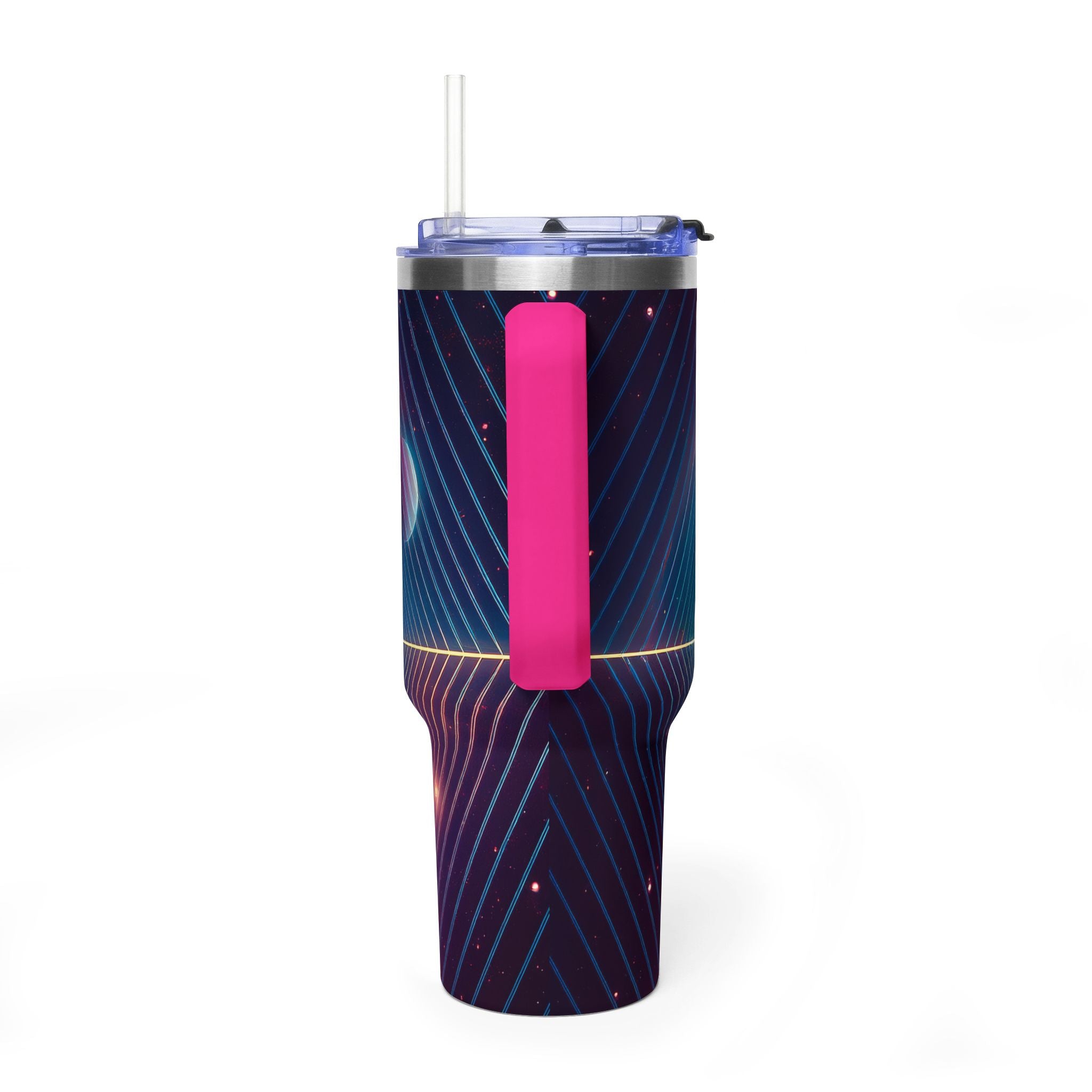 40oz Vacuum Tumbler — Neon Geometric Cosmic Design