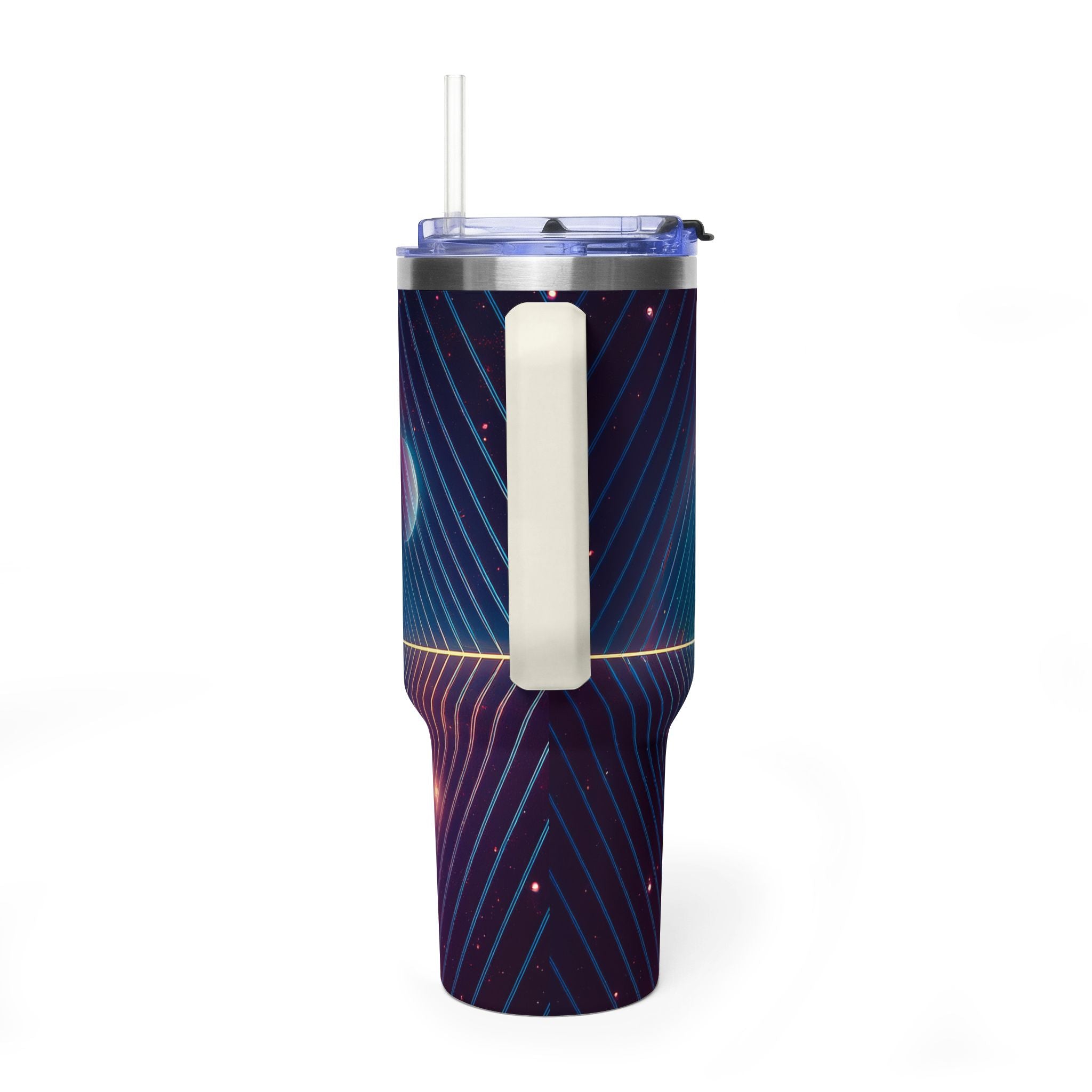 40oz Vacuum Tumbler — Neon Geometric Cosmic Design