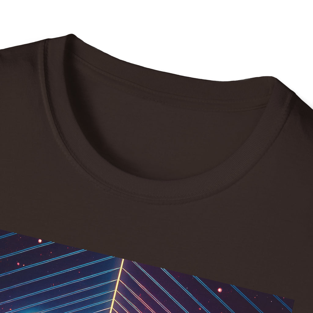 Retro Futuristic Space Tee — Neon Geometric Galaxy T-Shirt