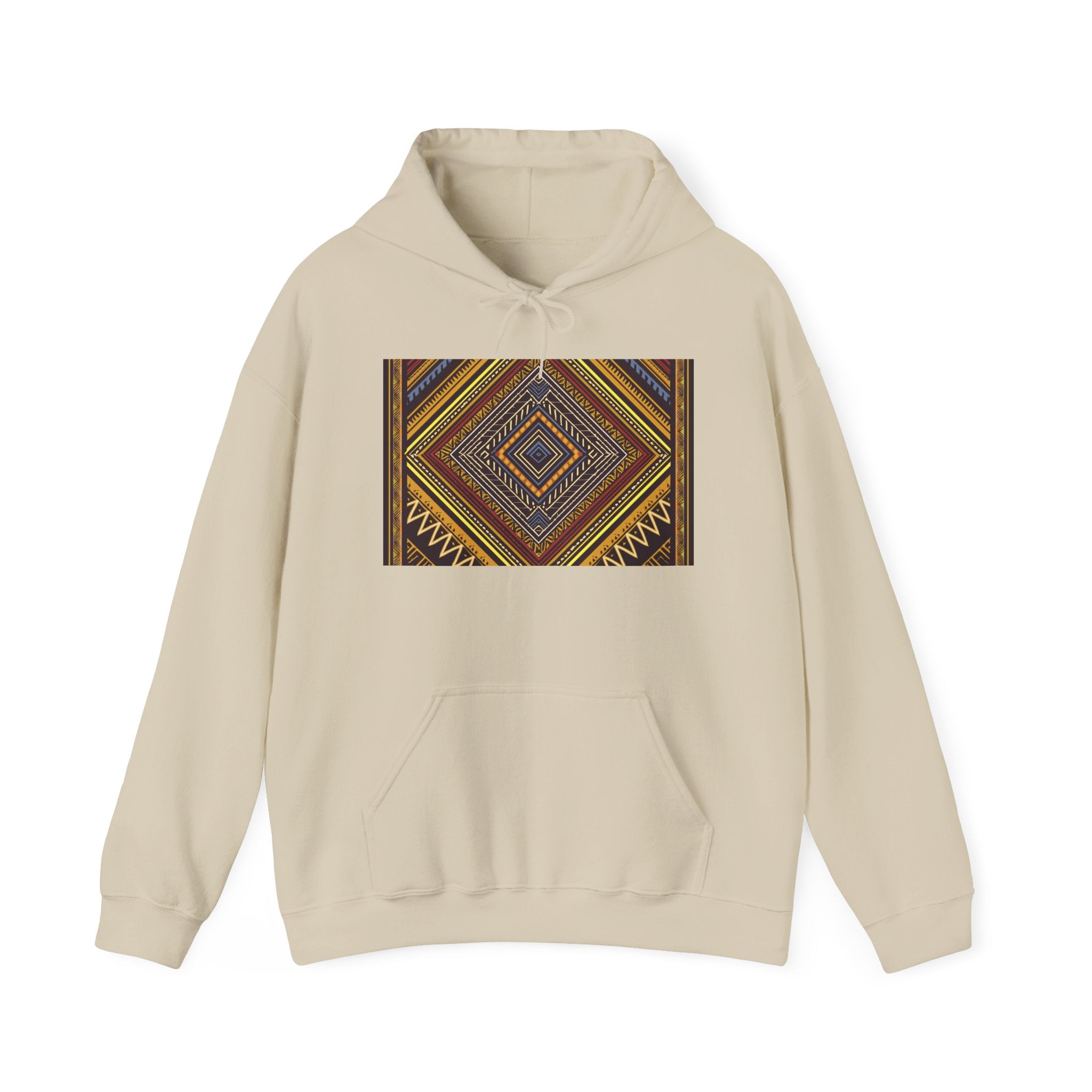 Boho Geometric Diamond Hoodie – Earthy Tribal Pattern Pullover