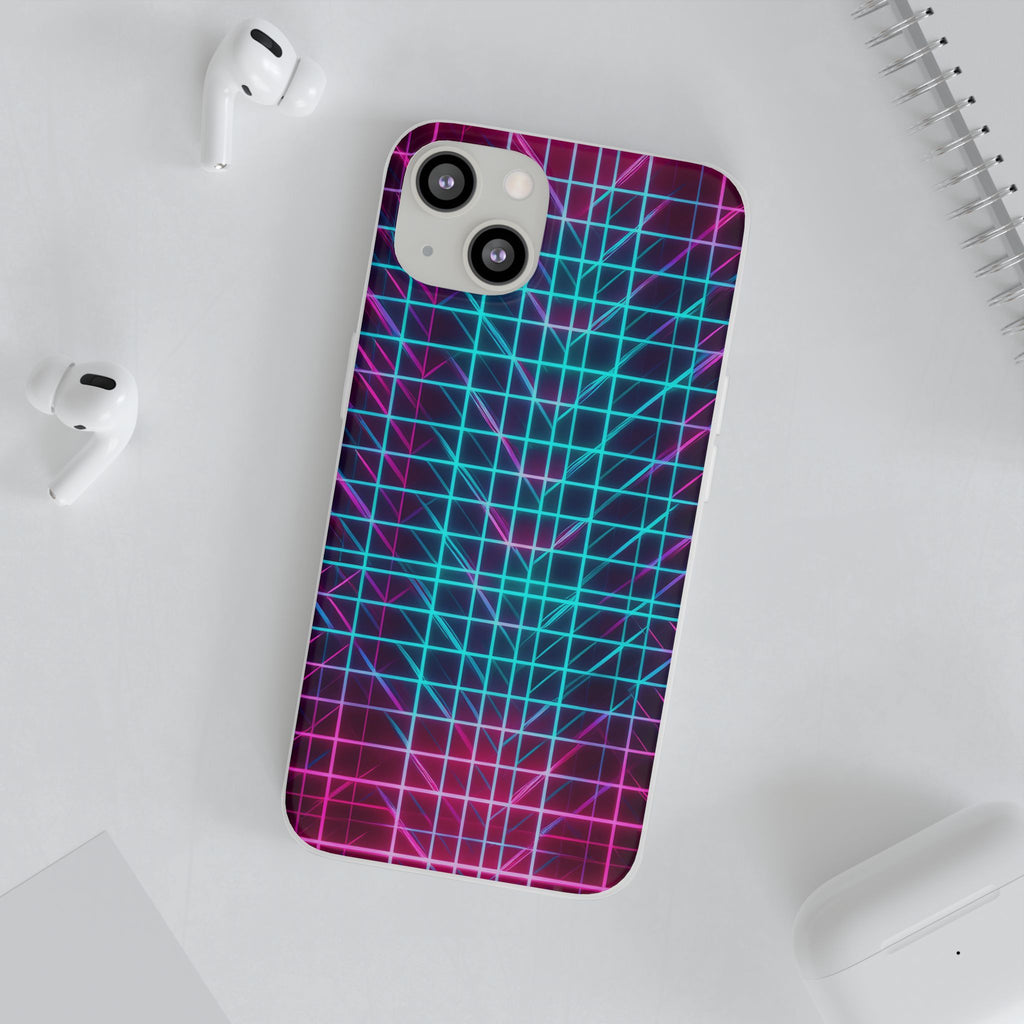 Retro Neon Grid Phone Case – 80s Vaporwave Geometric iPhone Cover