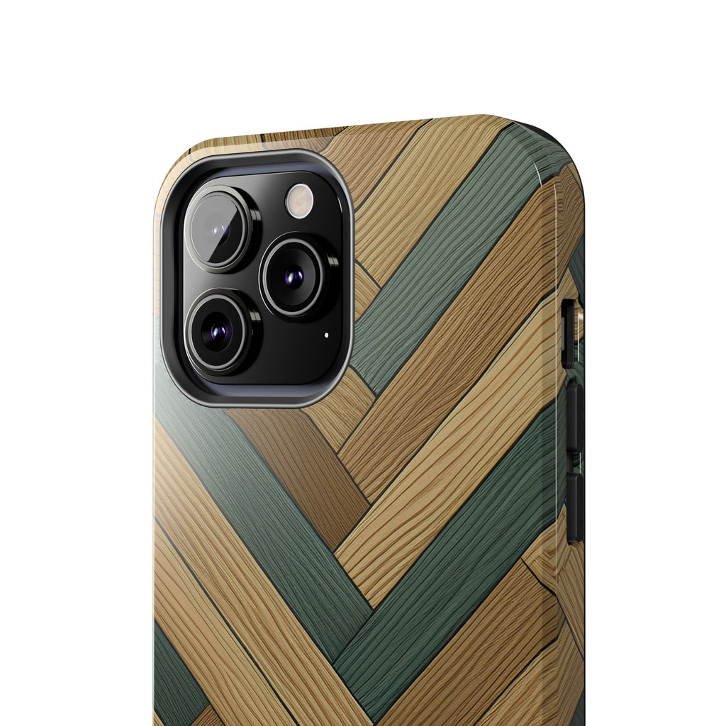 Wood Herringbone Tough Phone Case — Protective Matte Phone Cover with Natural Wood Pattern