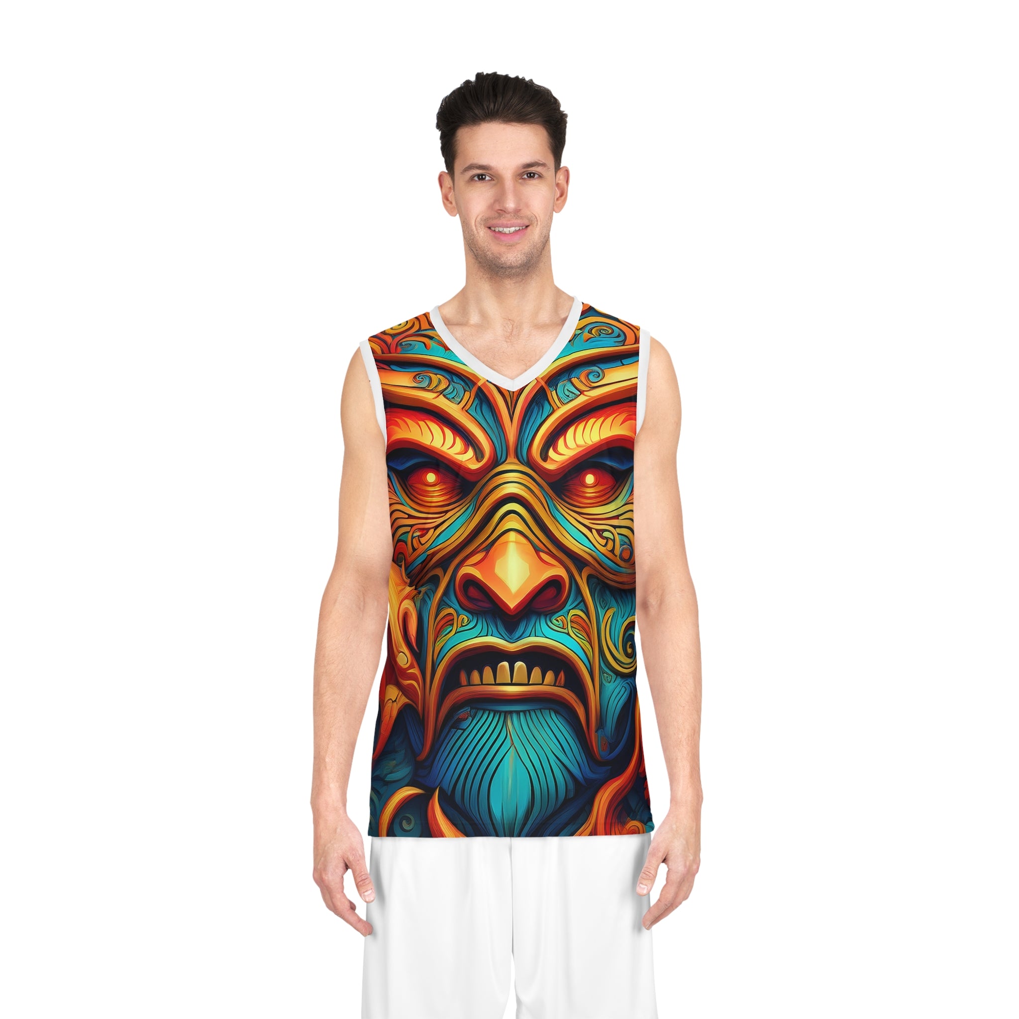 Tribal Flame Mask Basketball Jersey - All-Over-Print