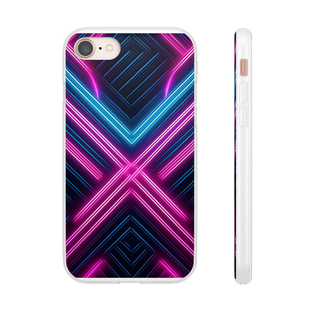 Neon Geometric Phone Case – Retro Vibes Blue & Pink Flexi Case