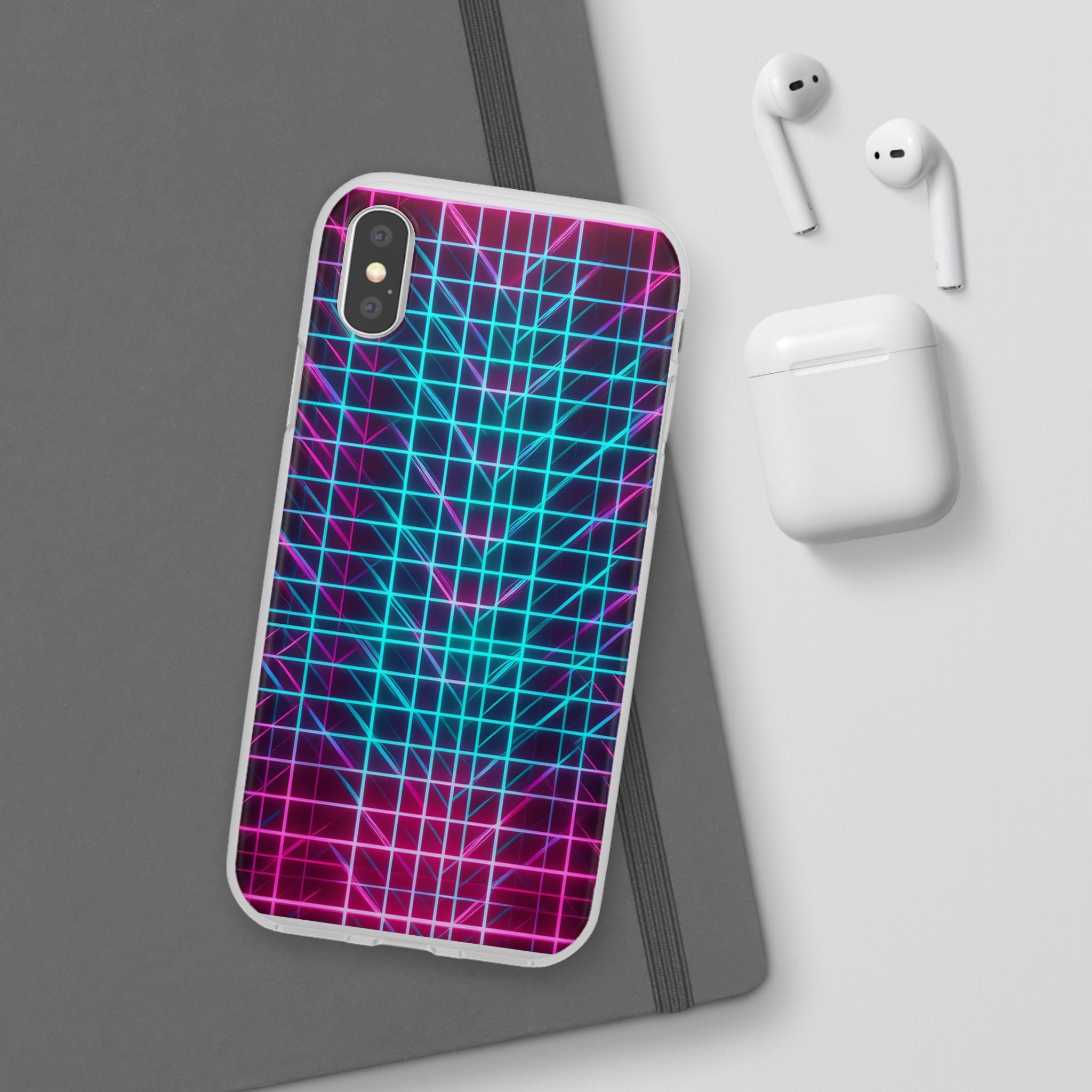 Retro Neon Grid Phone Case – 80s Vaporwave Geometric iPhone Cover