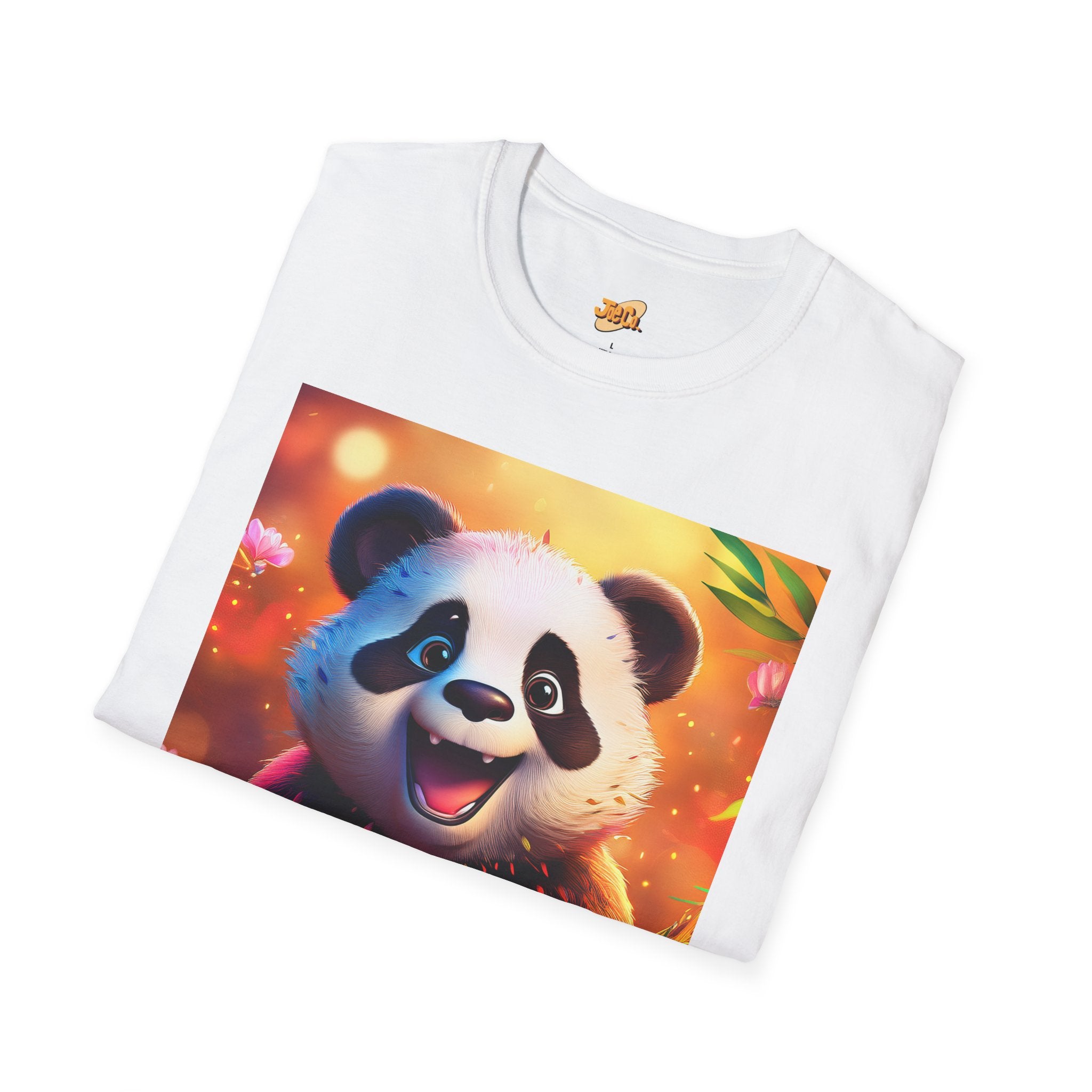 Cute Smiling Panda Graphic T-Shirt — Playful Floral Panda Tee