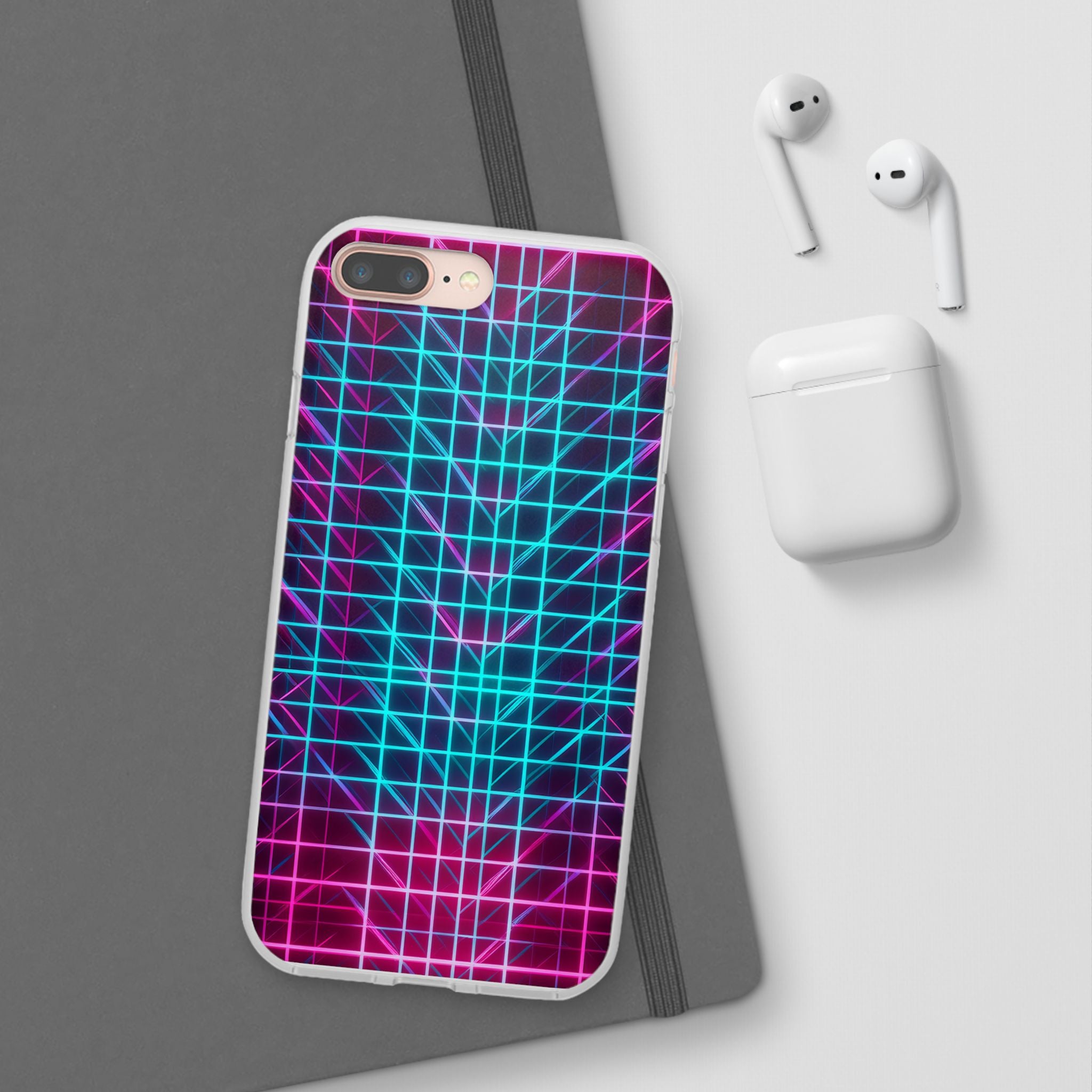 Retro Neon Grid Phone Case – 80s Vaporwave Geometric iPhone Cover