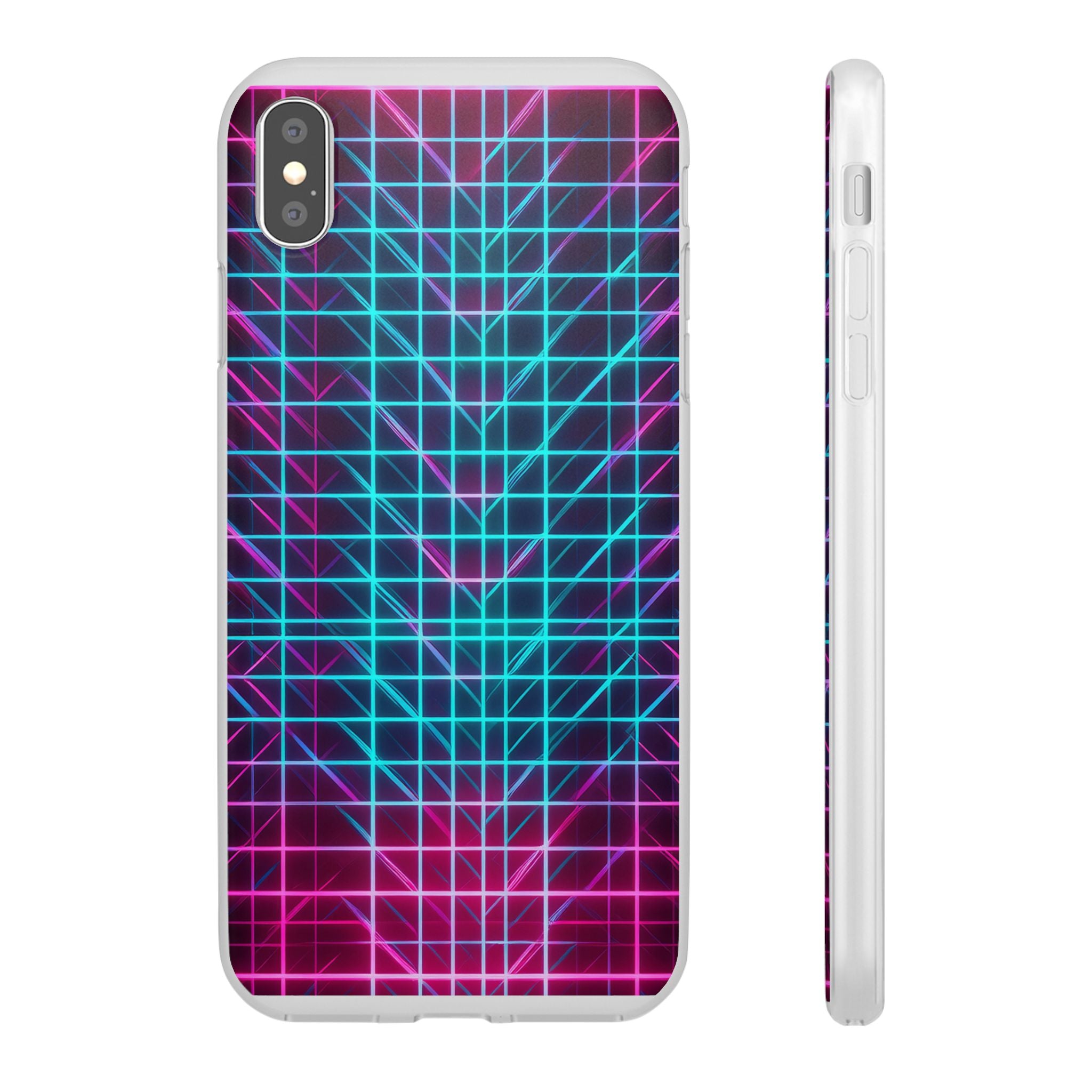 Retro Neon Grid Phone Case – 80s Vaporwave Geometric iPhone Cover