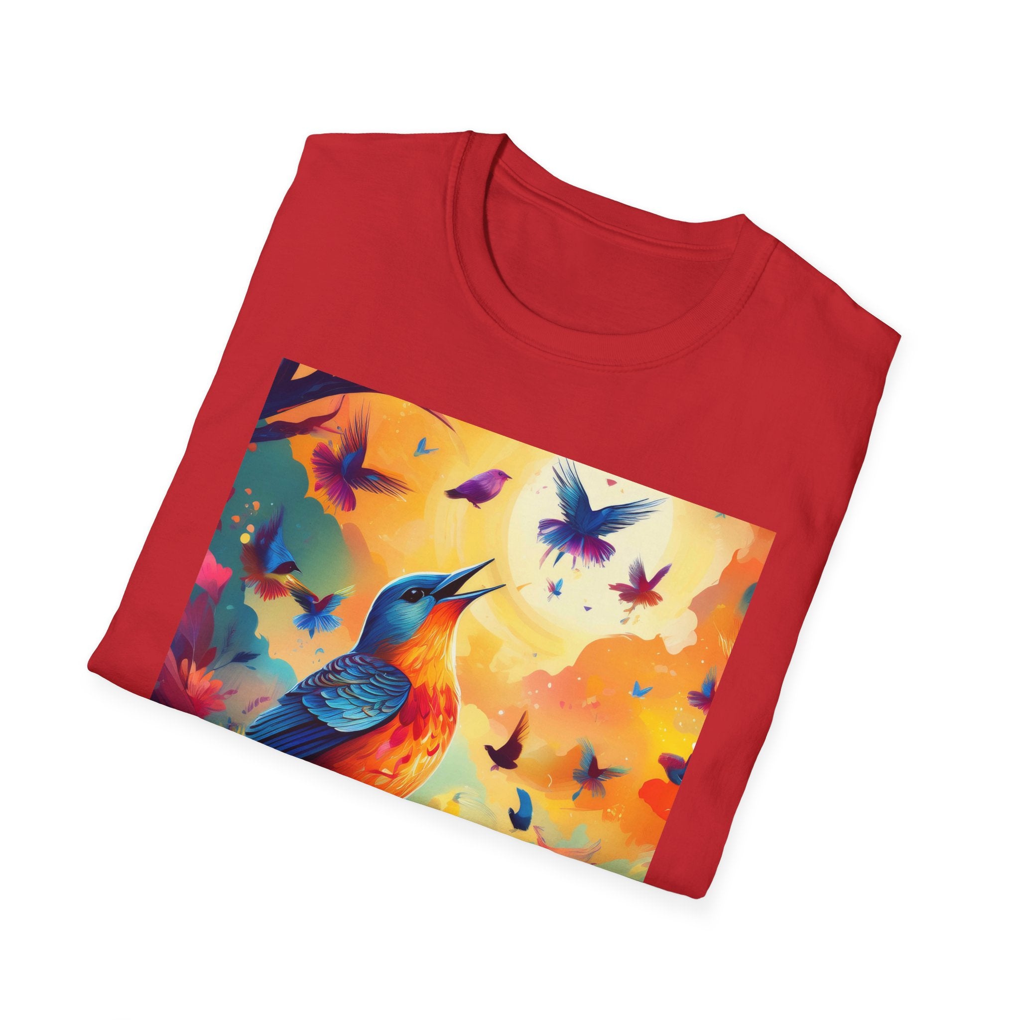 Birds at Dawn Graphic T-Shirt — Colorful Floral Songbird Tee