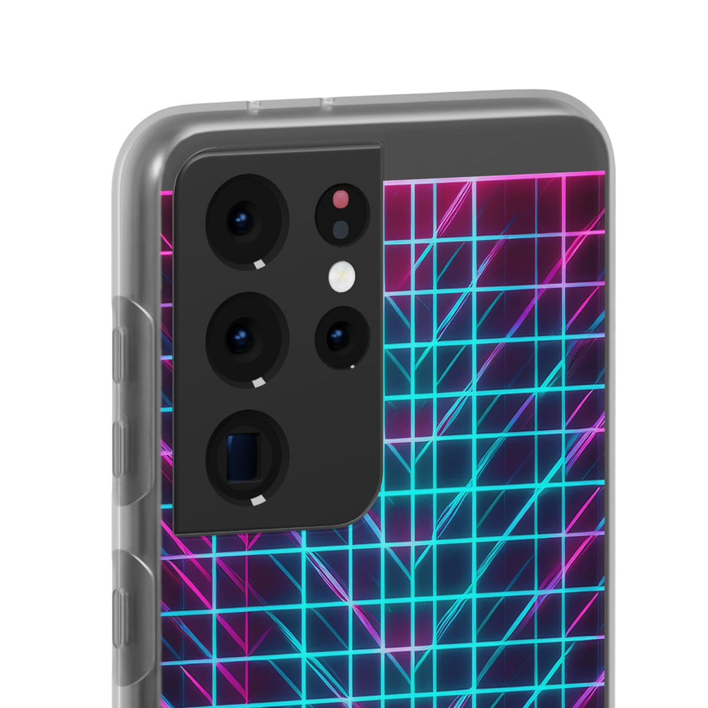 Retro Neon Grid Phone Case – 80s Vaporwave Geometric iPhone Cover