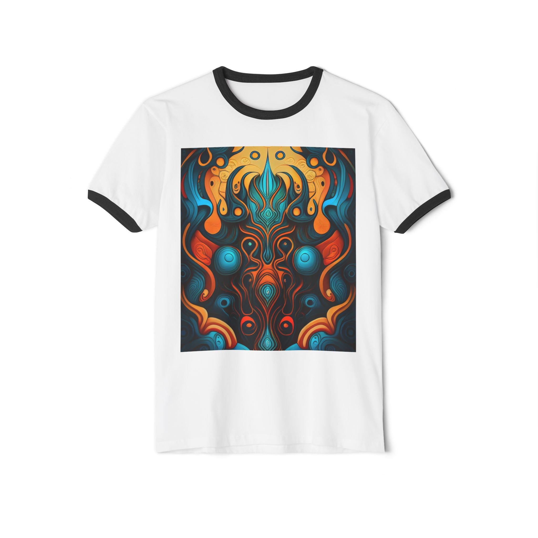 Abstract Flame Mandala Ringer Tee - Psychedelic Symmetry Graphic T-Shirt