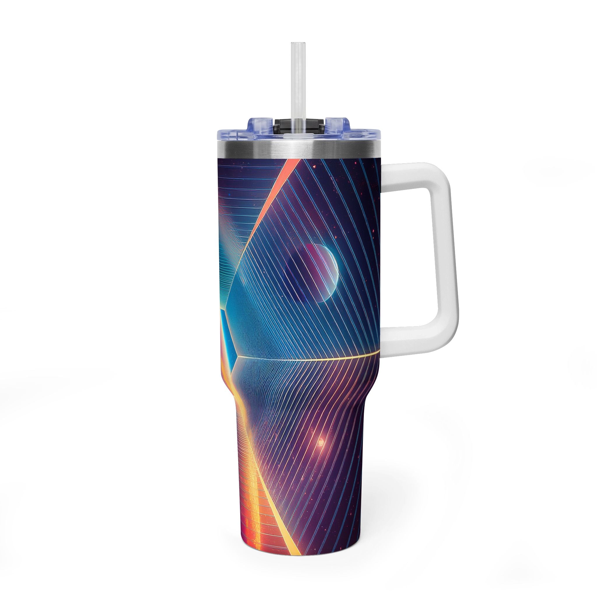 40oz Vacuum Tumbler — Neon Geometric Cosmic Design