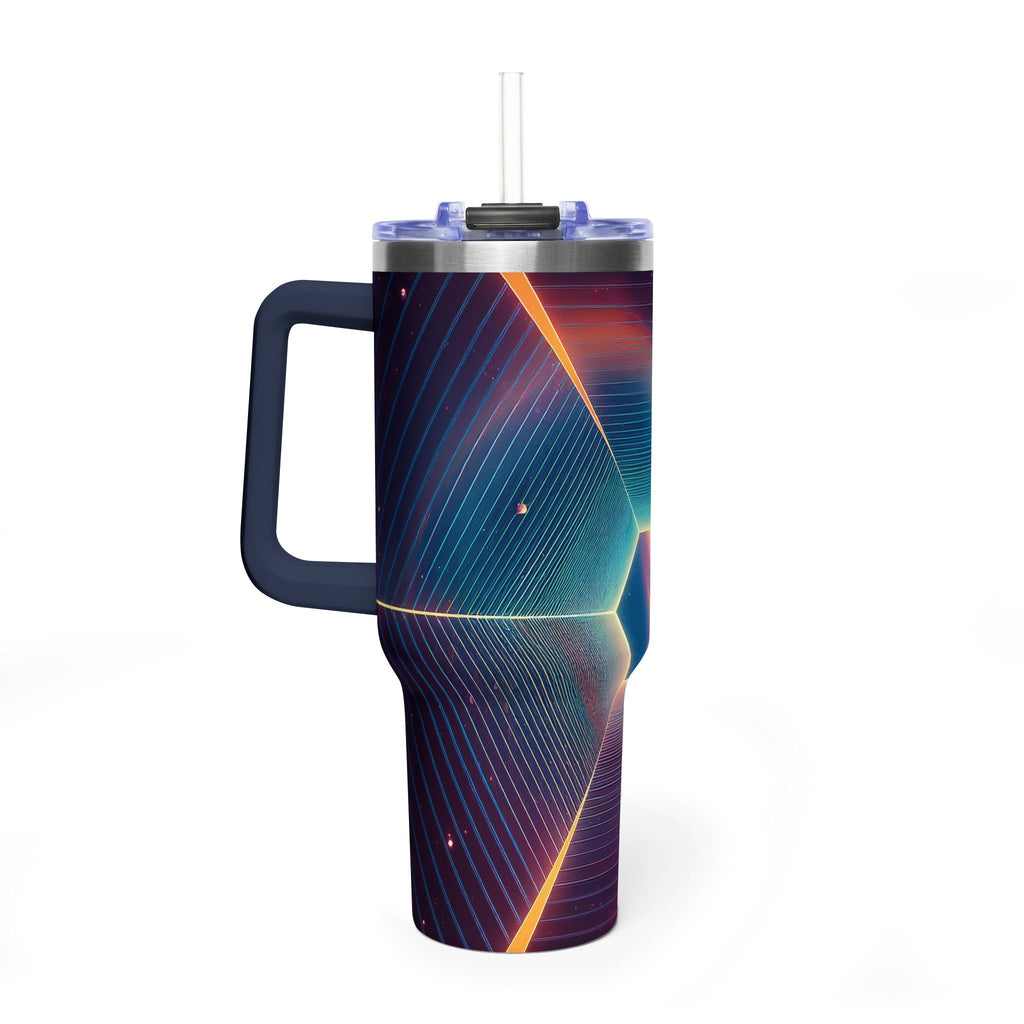 40oz Vacuum Tumbler — Neon Geometric Cosmic Design