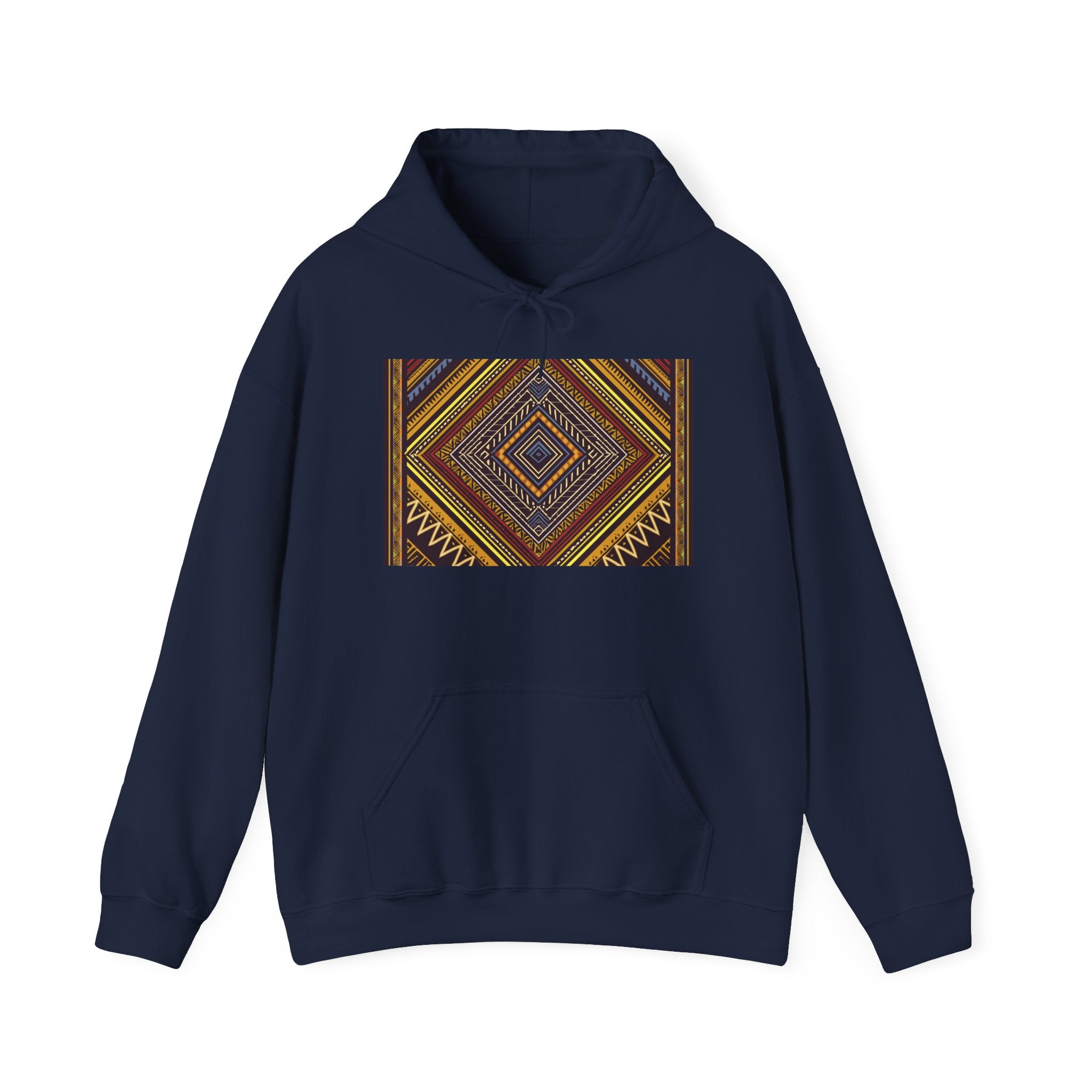 Boho Geometric Diamond Hoodie – Earthy Tribal Pattern Pullover