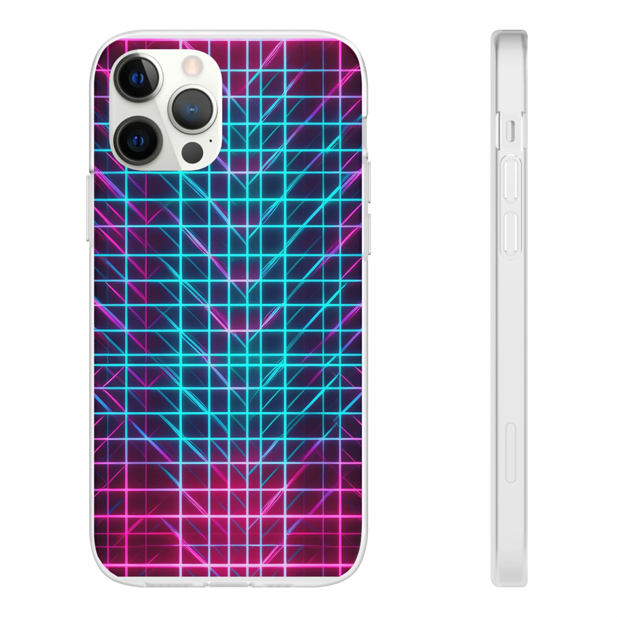 Retro Neon Grid Phone Case – 80s Vaporwave Geometric iPhone Cover
