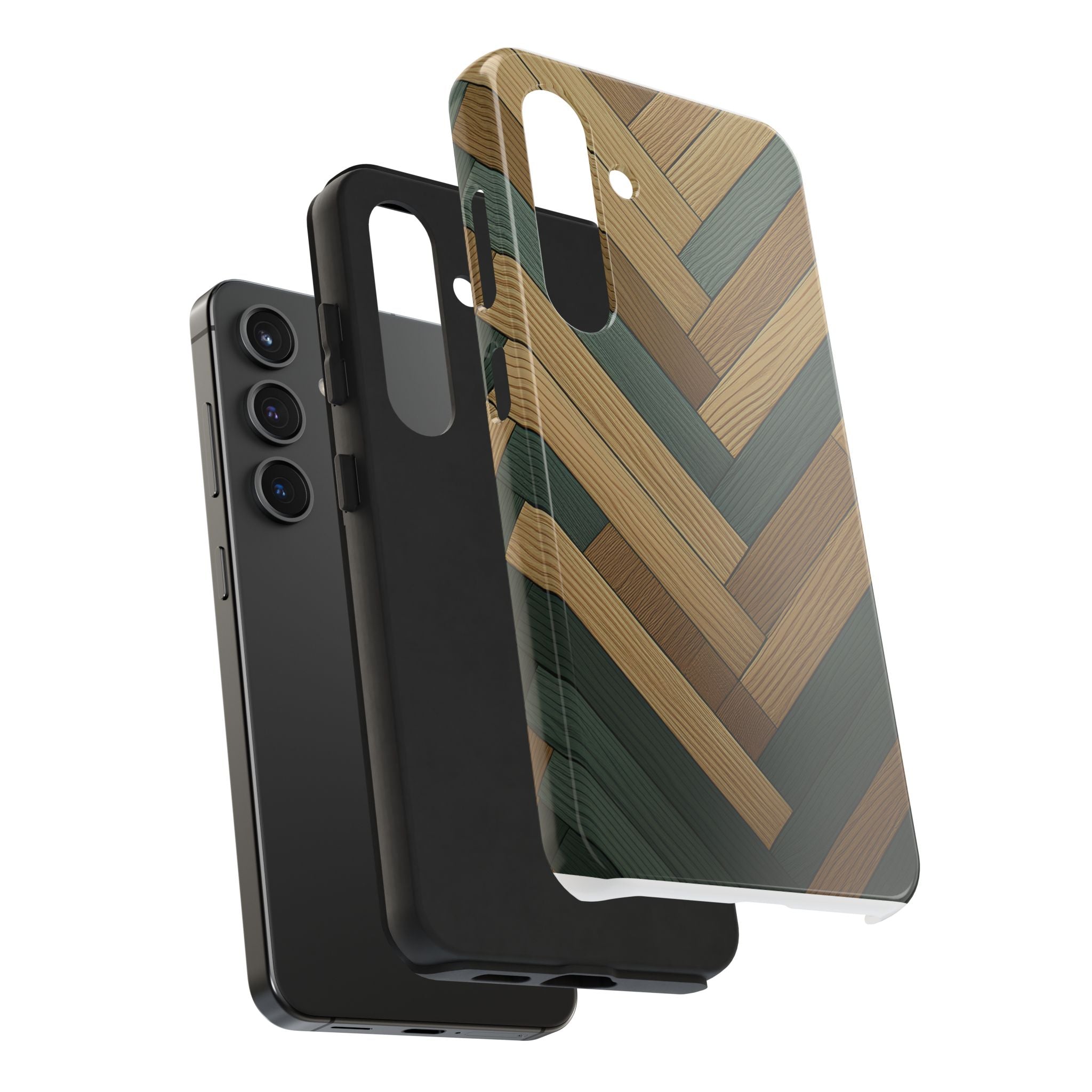 Wood Herringbone Tough Phone Case — Protective Matte Phone Cover with Natural Wood Pattern