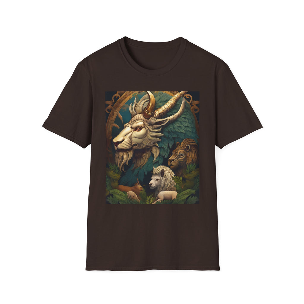Mythical Beast Art T-Shirt — Majestic Ram & Goat Fantasy Illustration